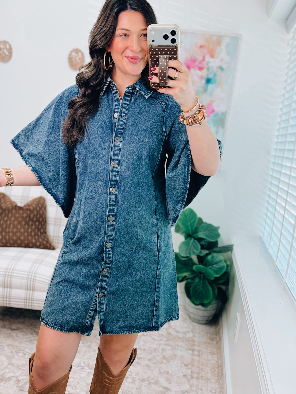 Denim Kimono Sleeve Mini Dress