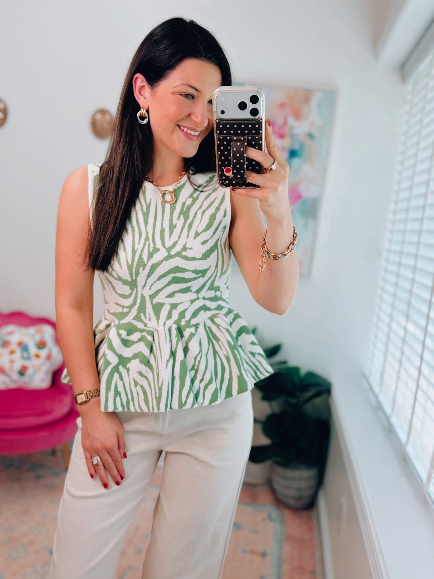 Zebra Matcha Ruffle Top