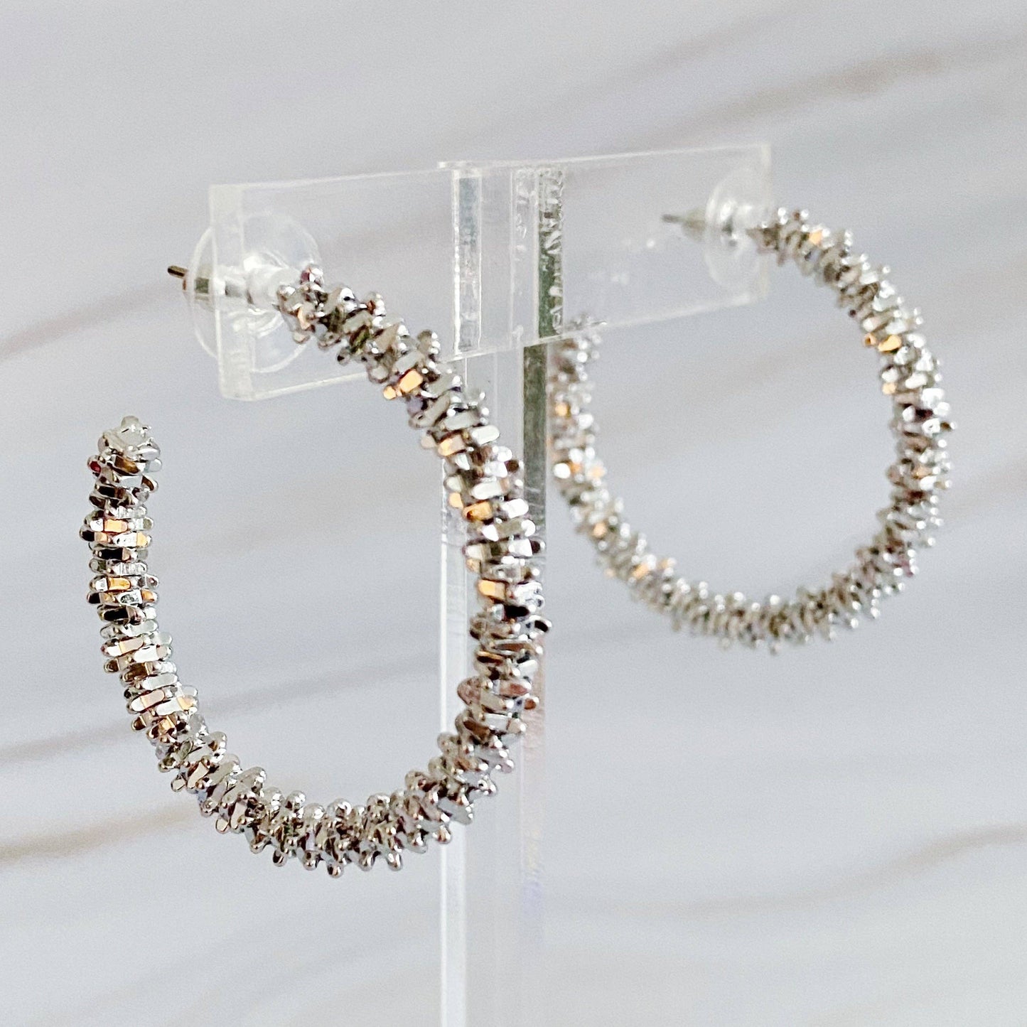 Golden Pebbles Hoop Earrings - Silver