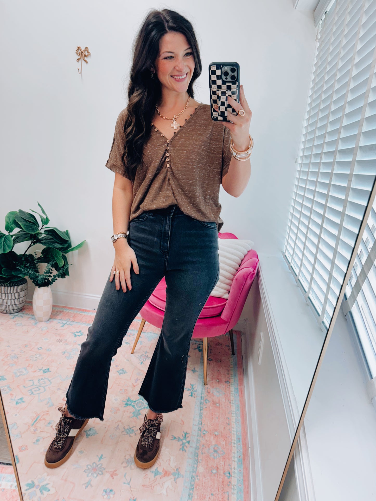 Mocha Button Detailed Top