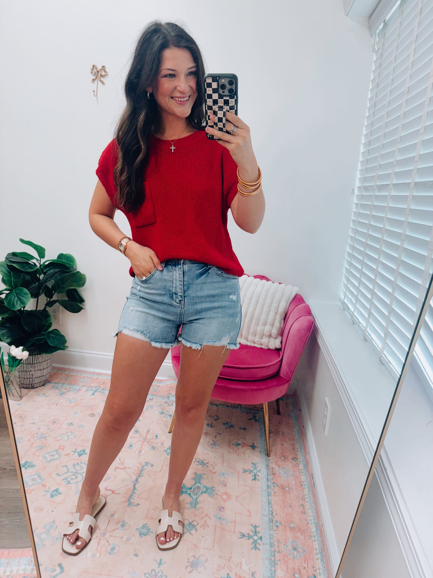 Red Pocket Knit Top