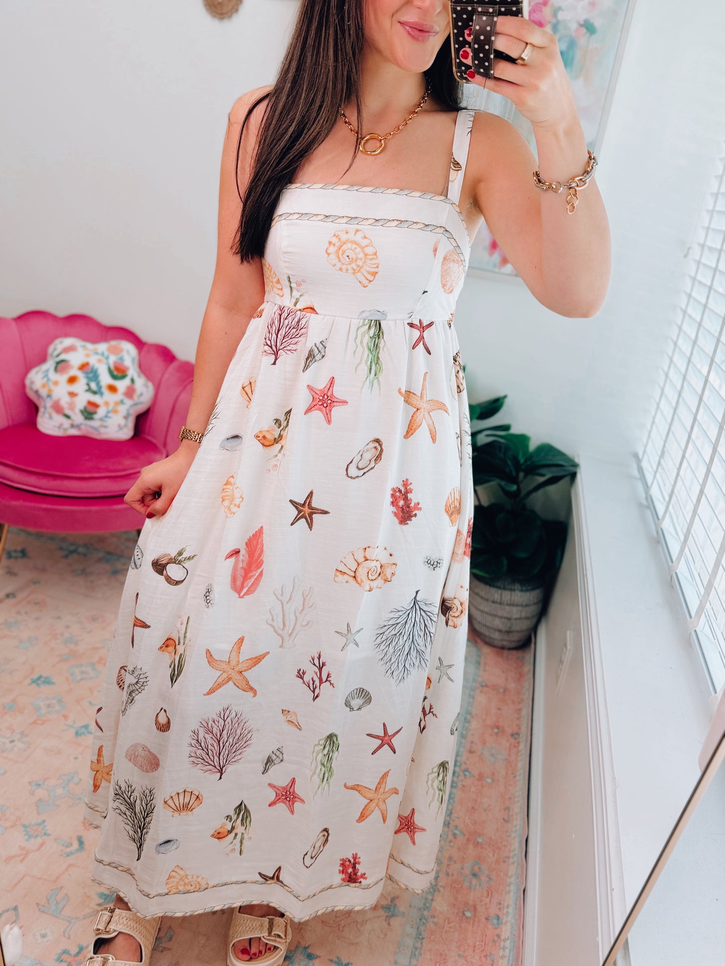 Nautical Coastal Shell Midi Dress