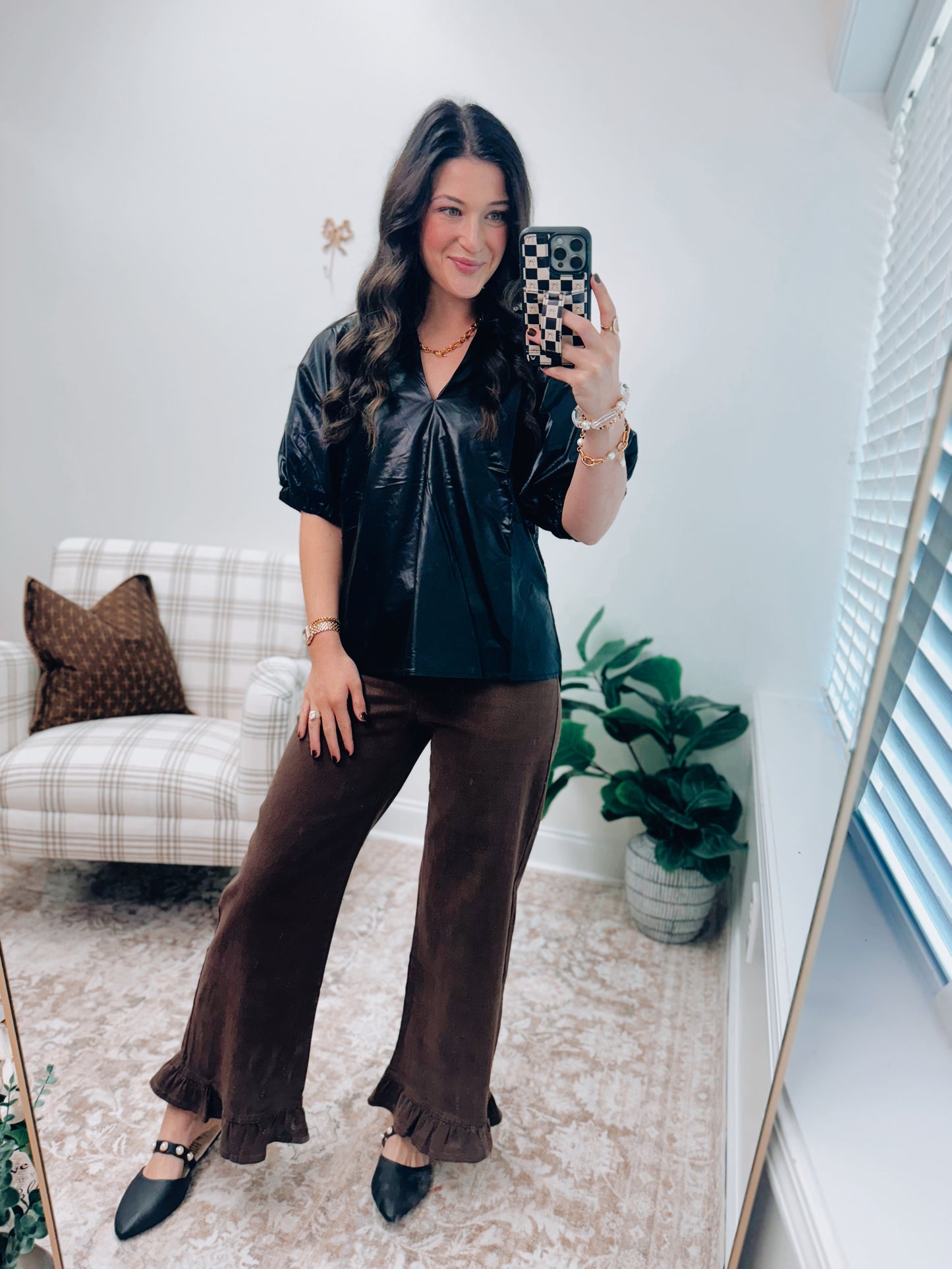 Tilly Faux Leather Top - Black