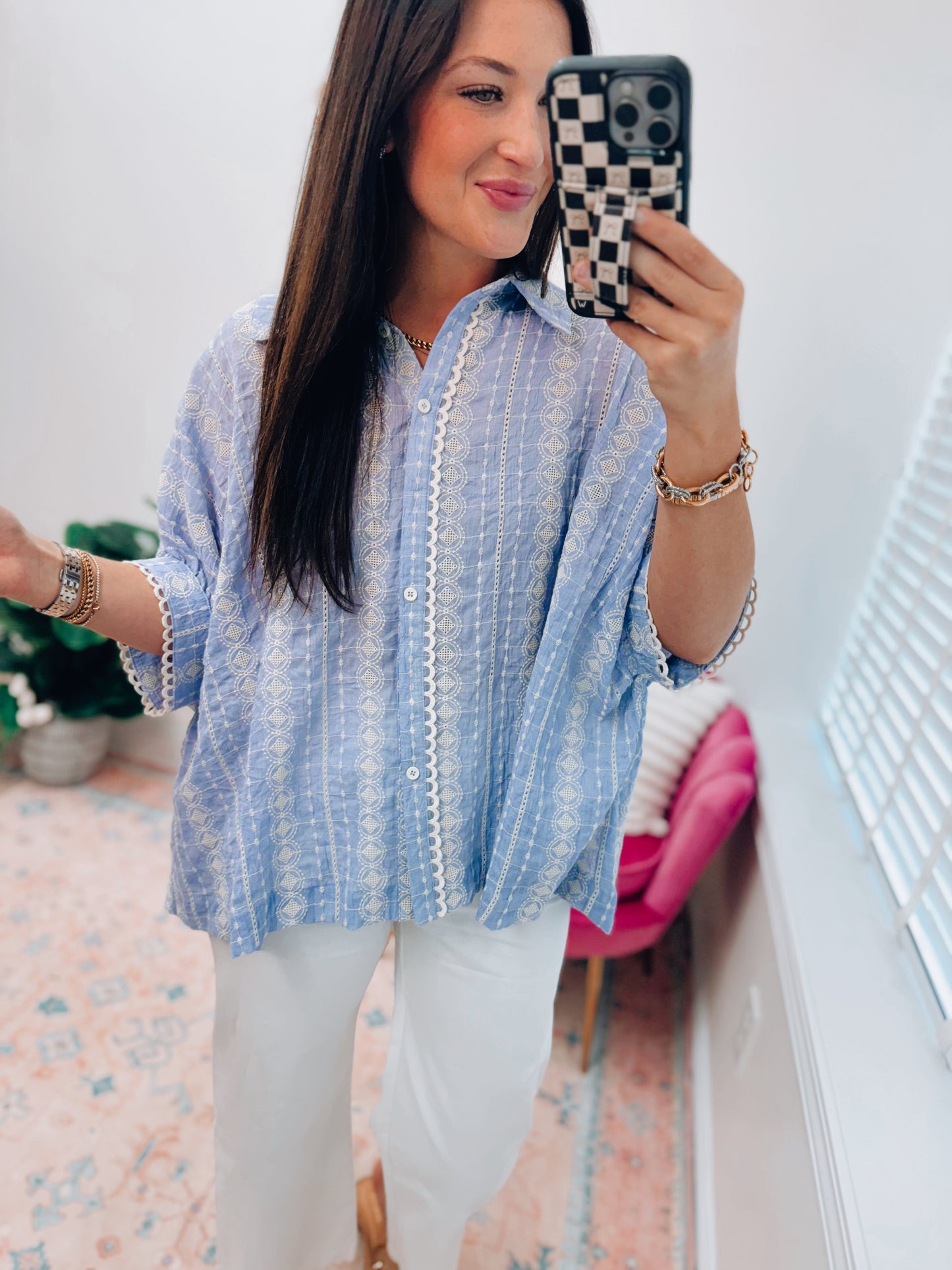 Sutton Embroidered Scallop Dolman Top