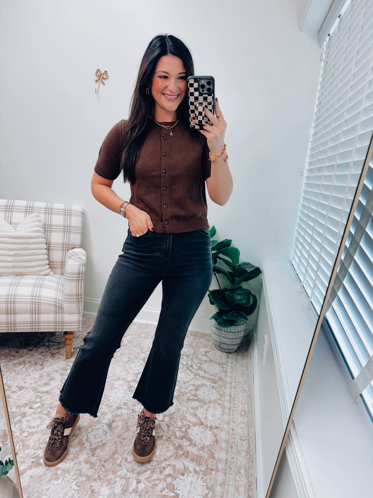 Nova Button Sweater Top - Brown