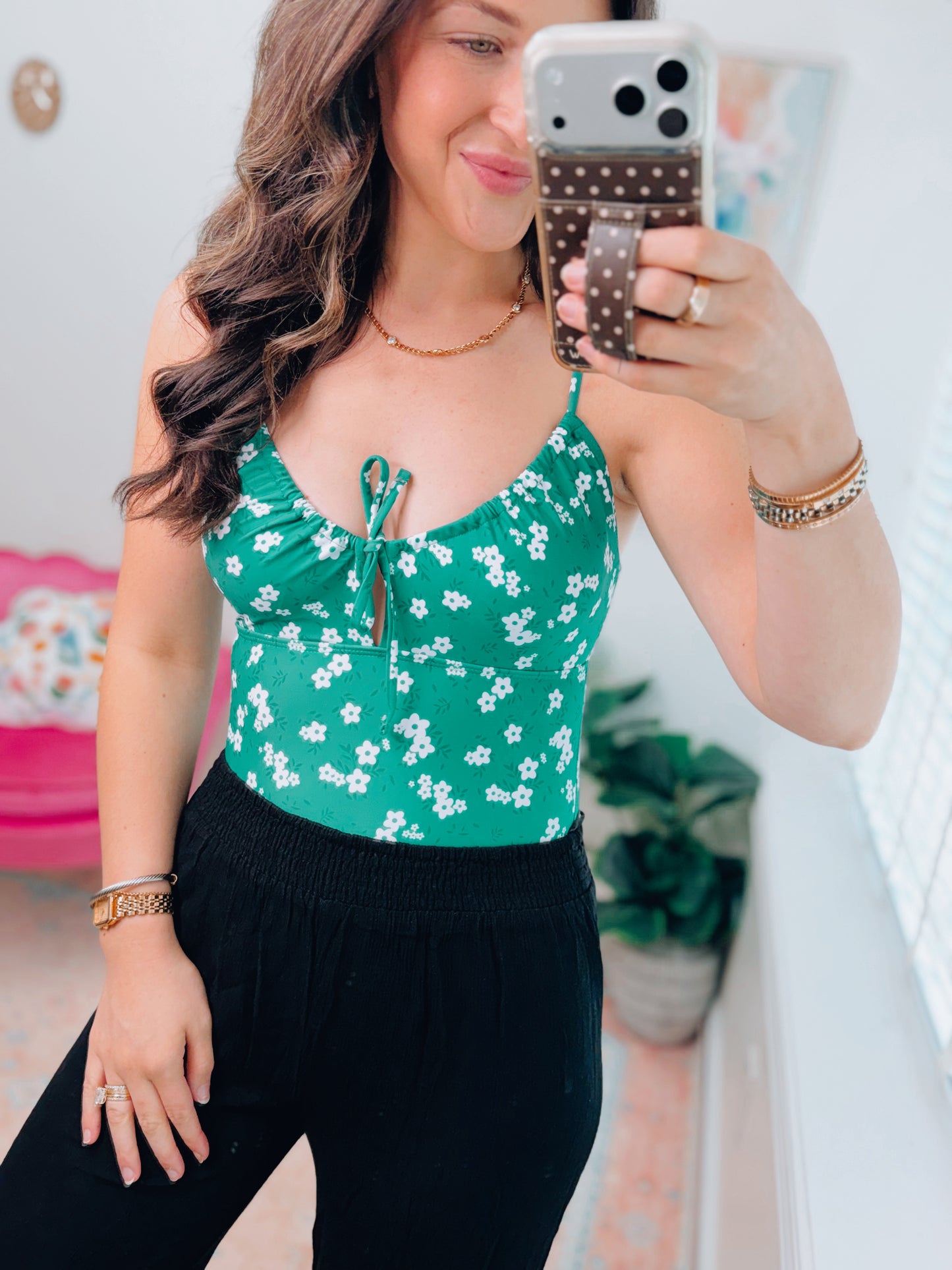 Green Floral One Piece Swimsuit