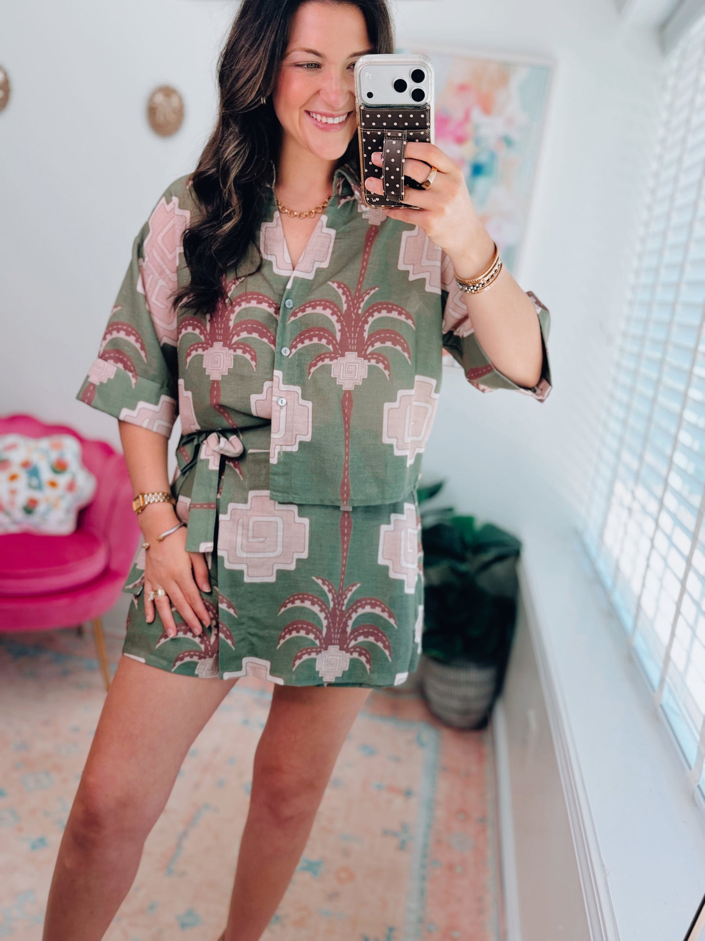 Palm Paradise Olive Linen Skort Set