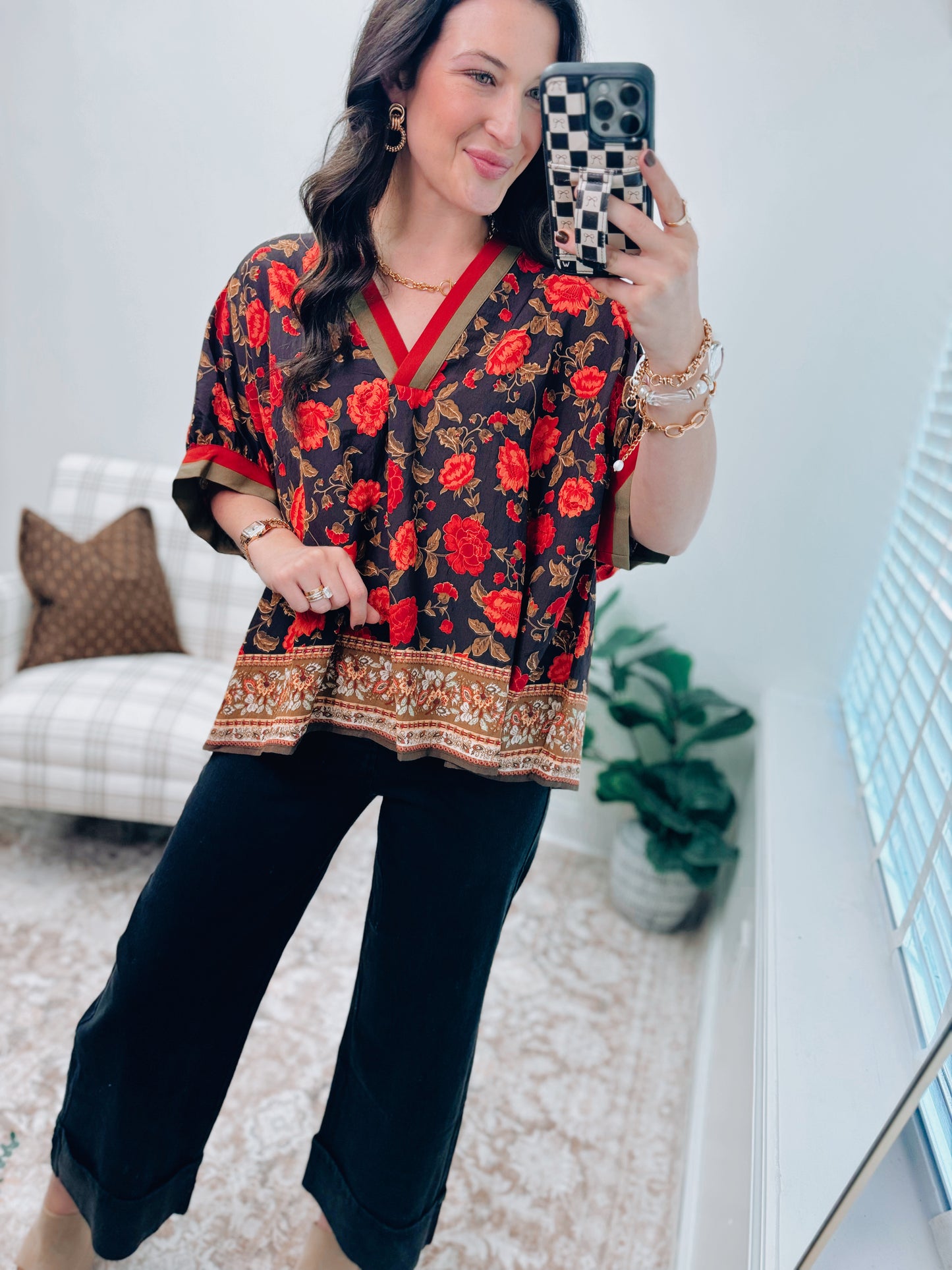 River Combo Print Dolman Top