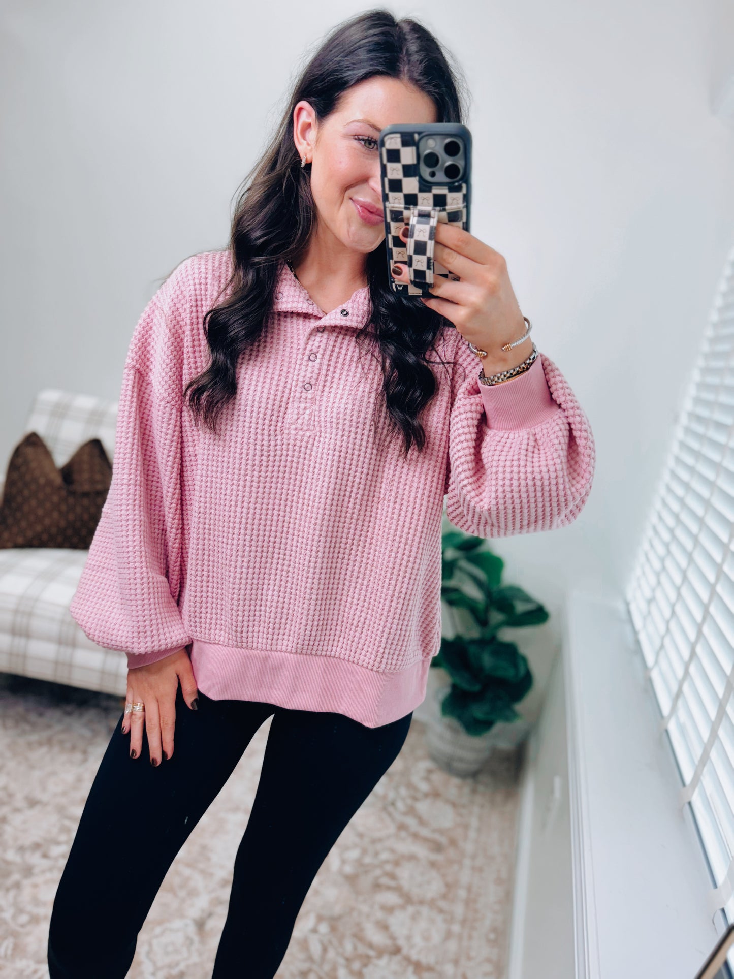 DOORBUSTER Pink Waffle Pullover