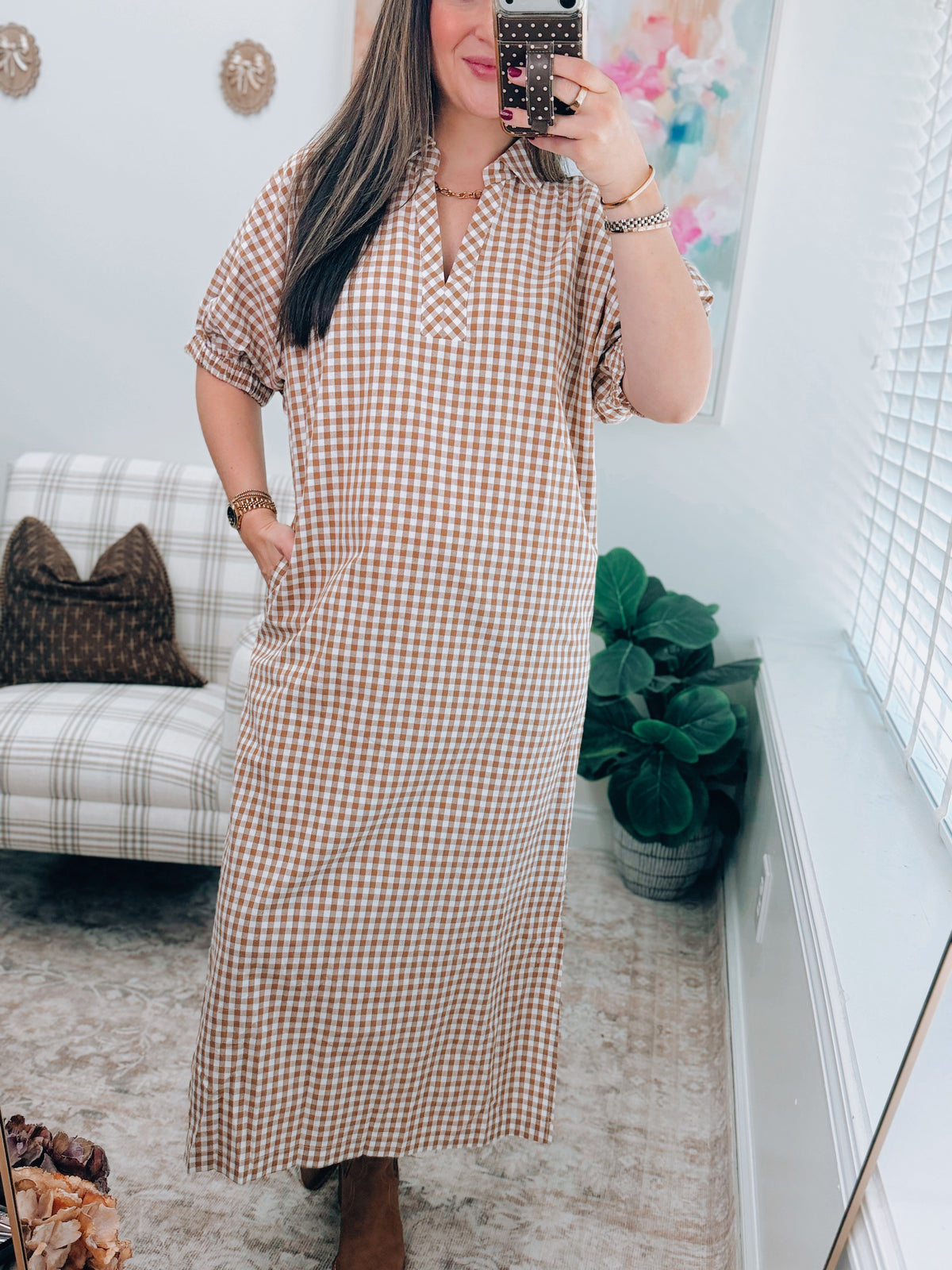 Maple Gingham Midi Dress