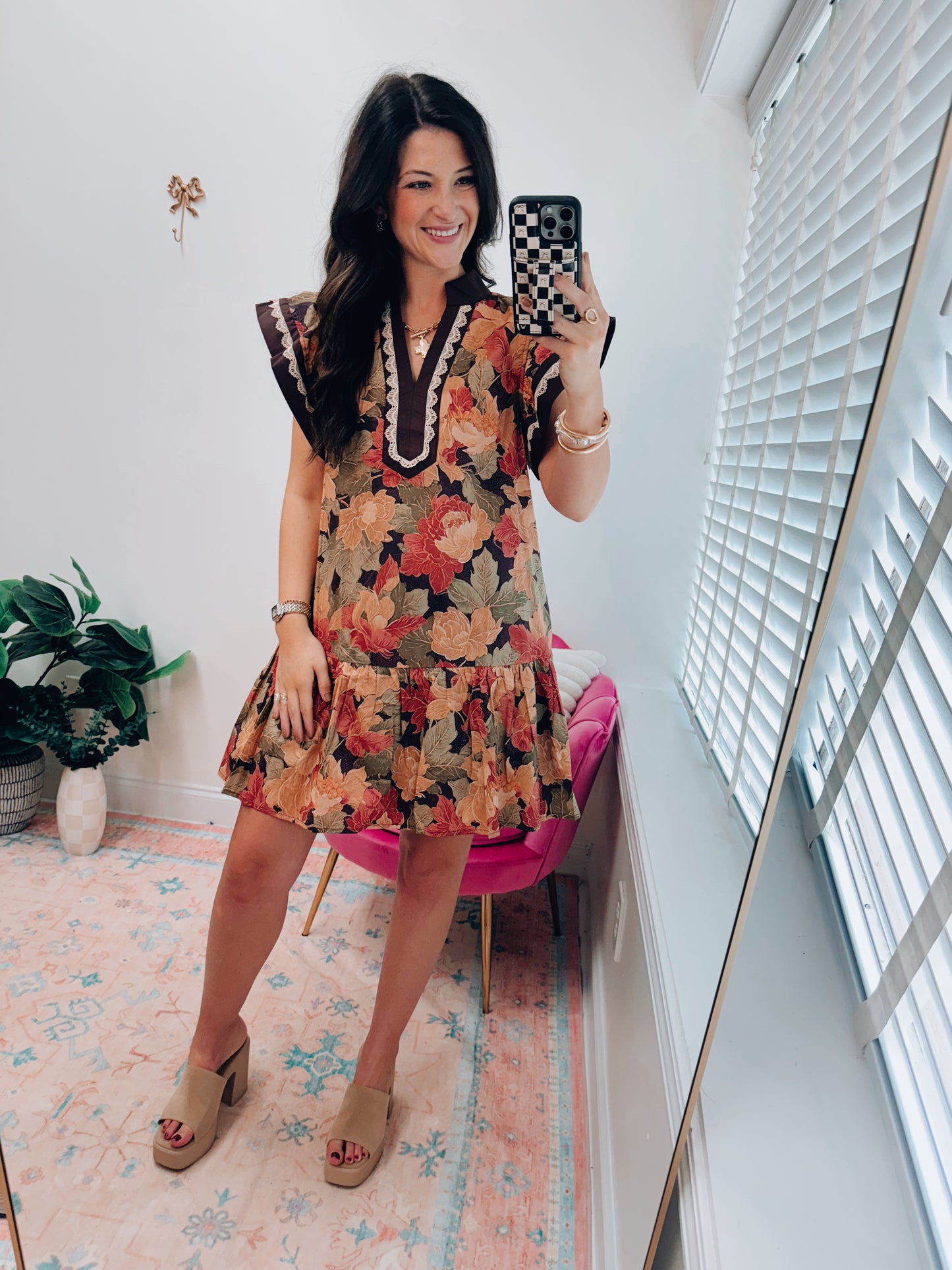 Falling Leaves Lace Ruffle Mini Dress