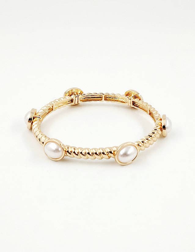 Ribbed Pearl Stretch Bangle