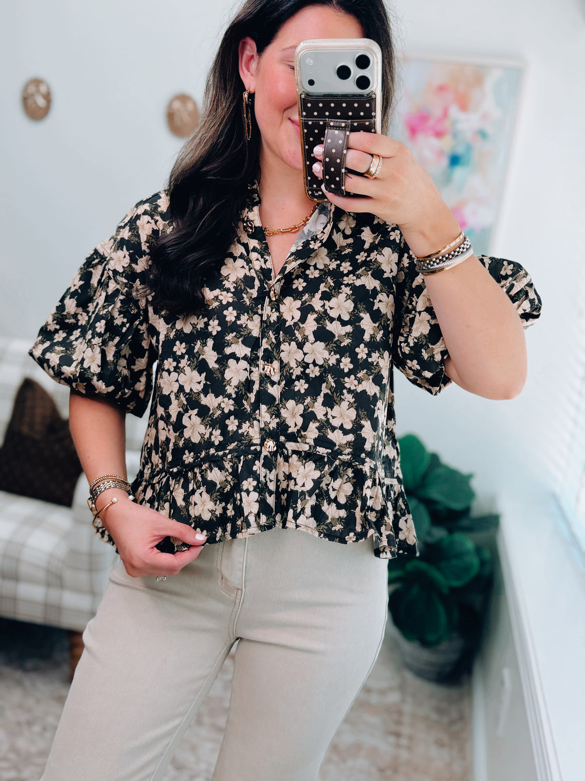 Harlow Black Floral Mix Top