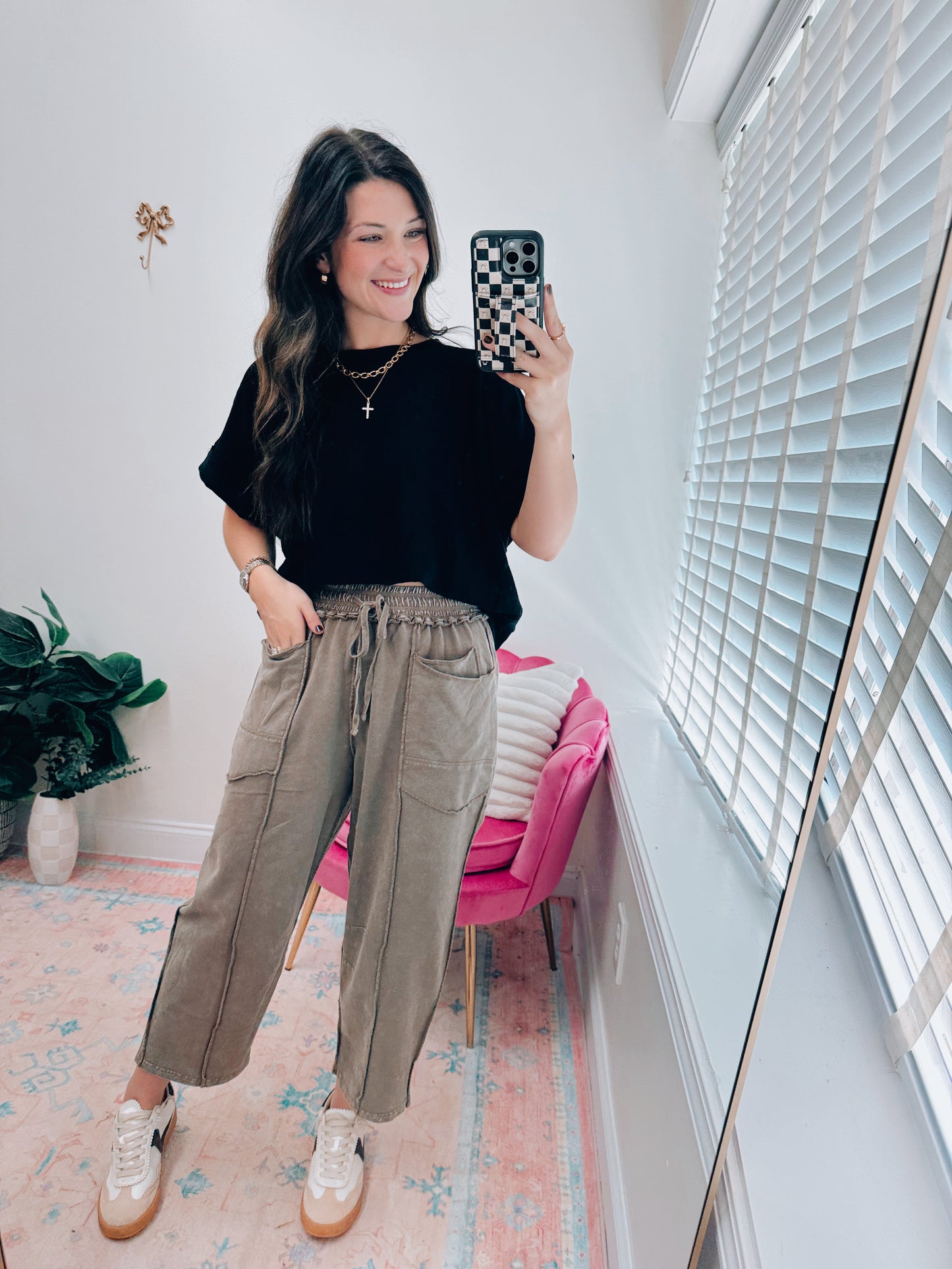 Mineral Wash Barrel Pocket Pants - Brown