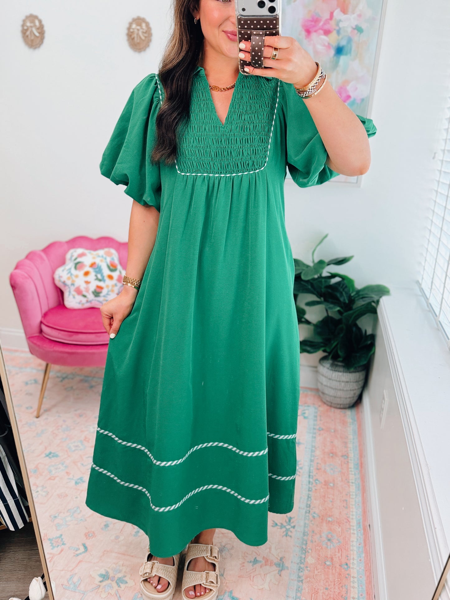 Luci Puff Sleeve Midi Dress - Green