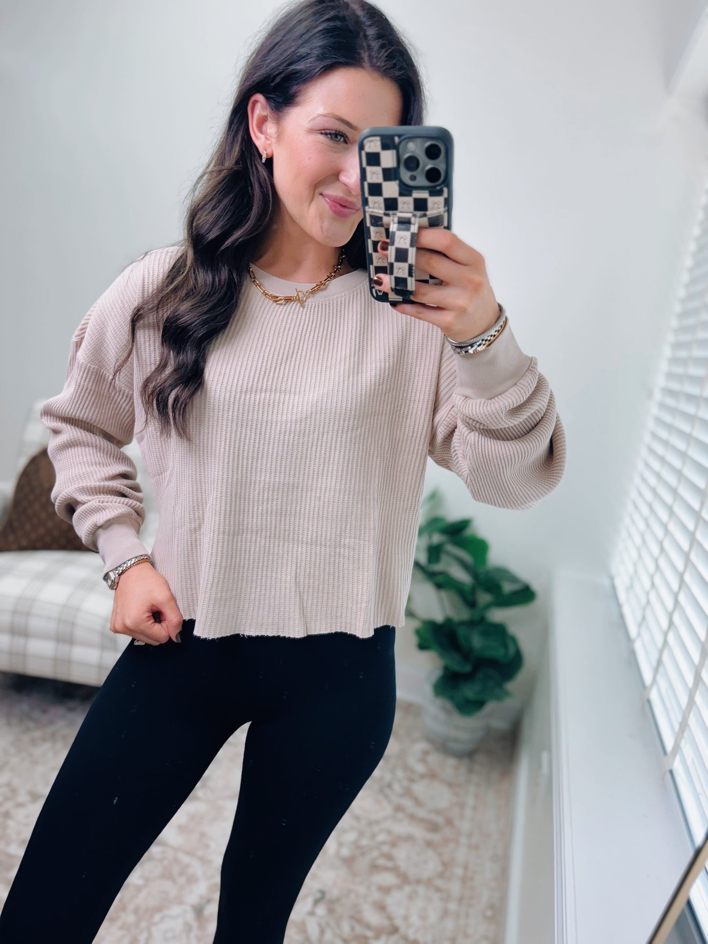DOORBUSTER Waffle Knit Top - Taupe