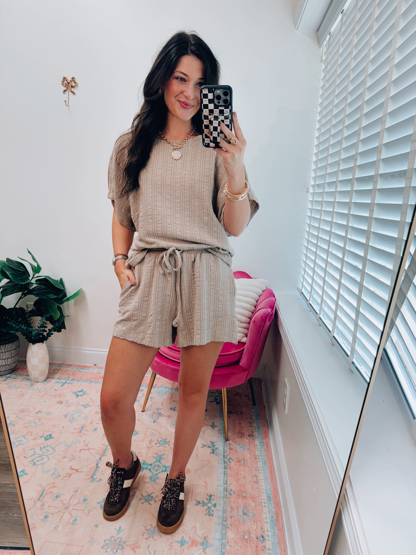 Dawson Crinkle Taupe Shorts Set