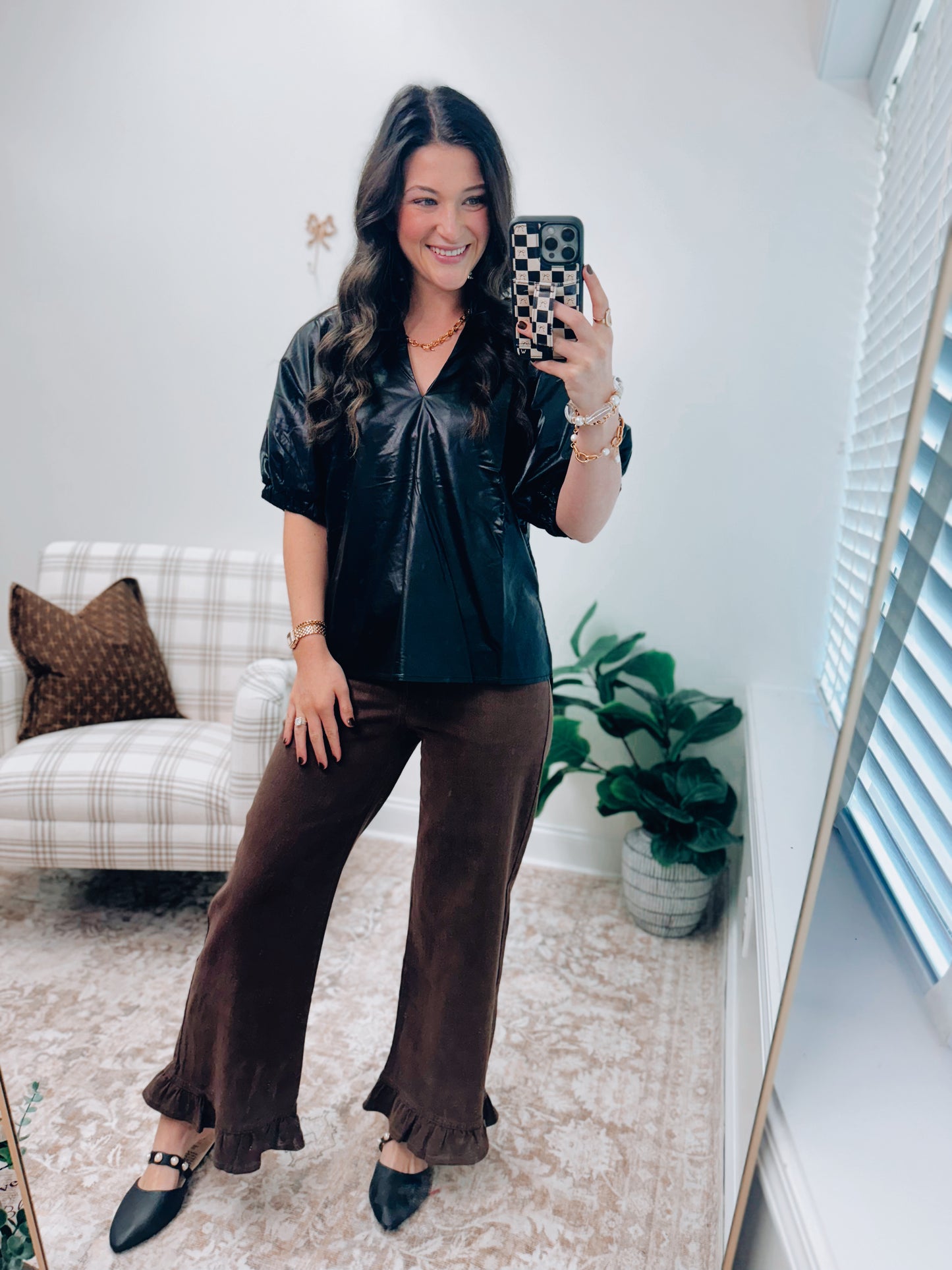 Tilly Faux Leather Top - Black