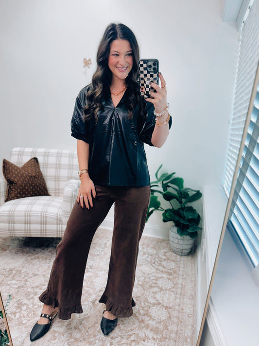 Tilly Faux Leather Top - Black