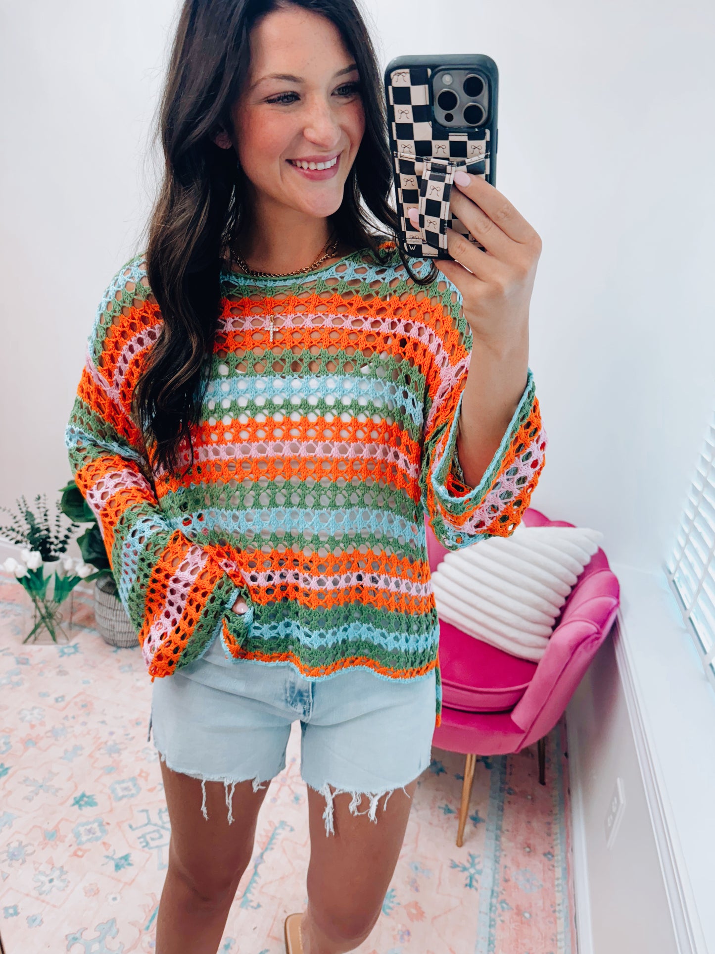 Multi Stripe Crochet Knit Top - Tropical