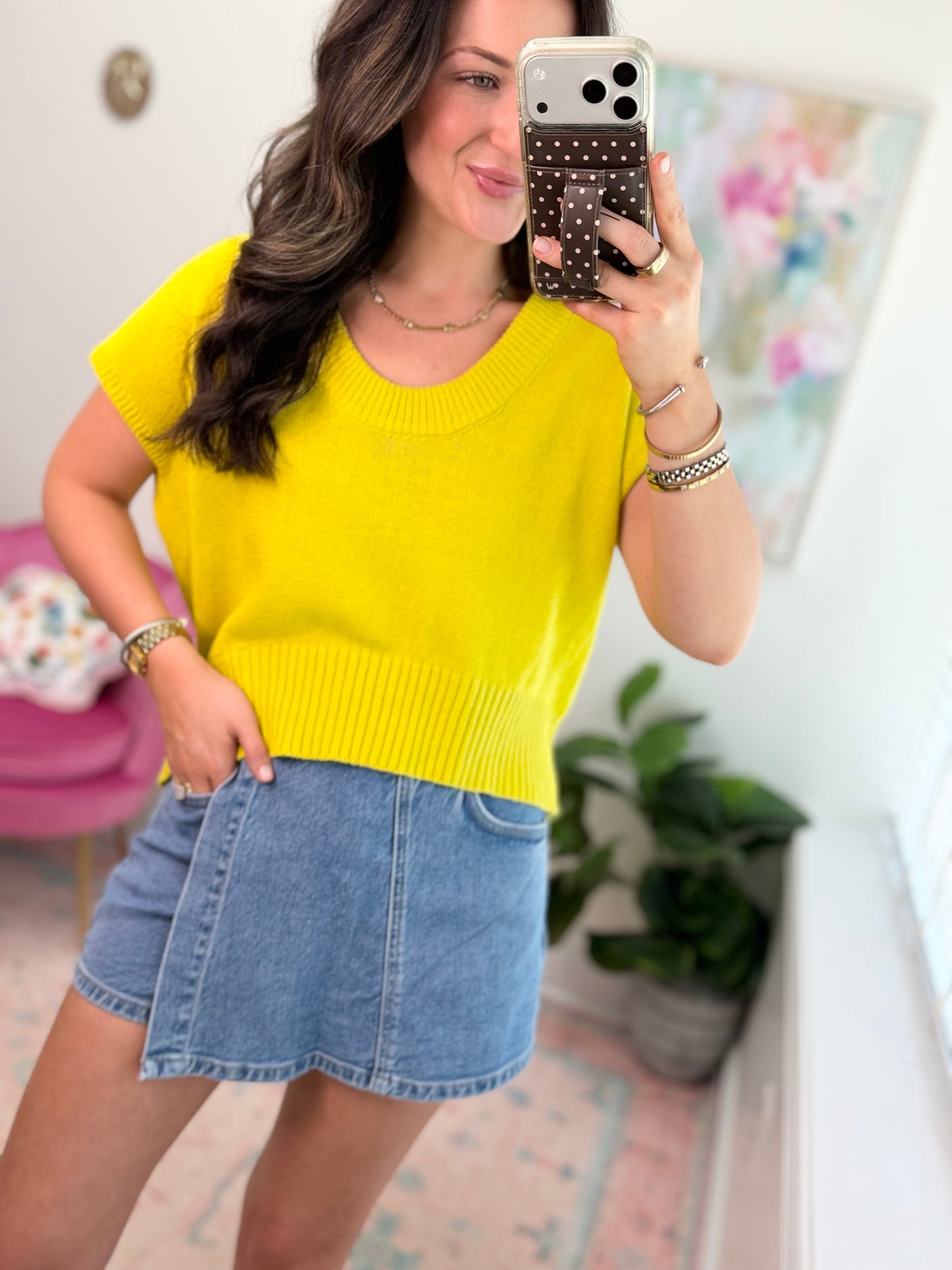 Chartreuse Scoop Neck Knit Top