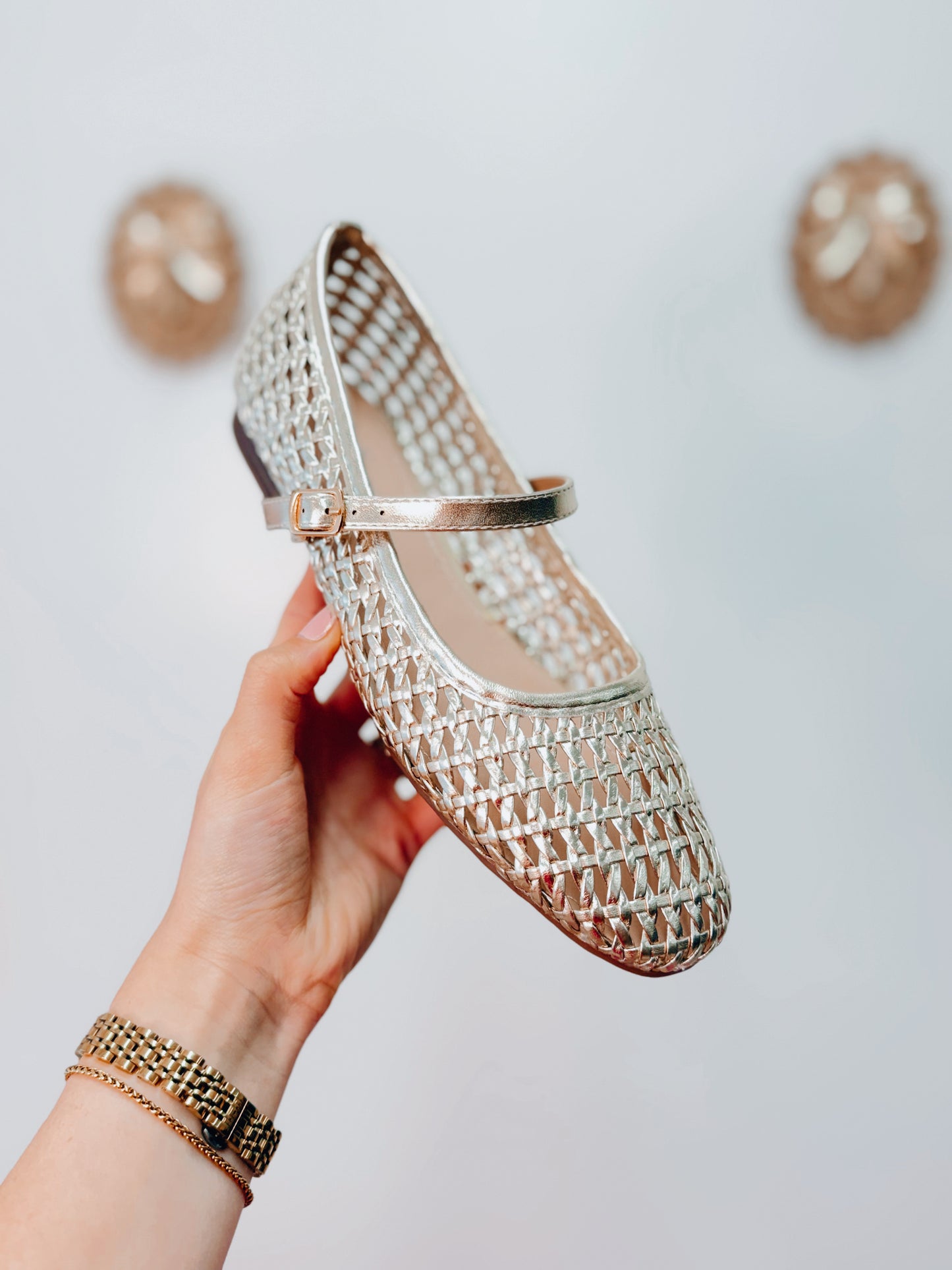 Mary Jane Classic Woven Flats | Gold