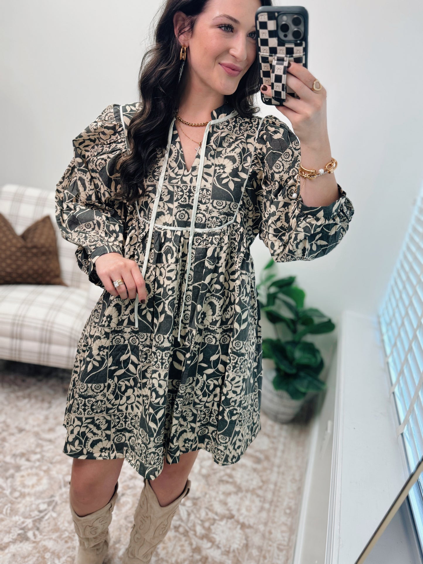 Baylor Olive Print Mini Dress