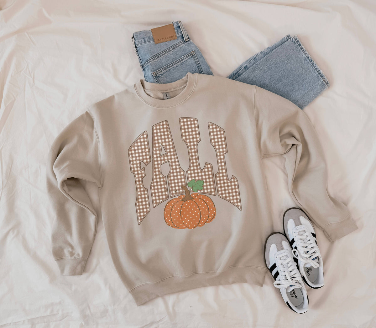 Brown Gingham Fall Pumpkin Crewneck
