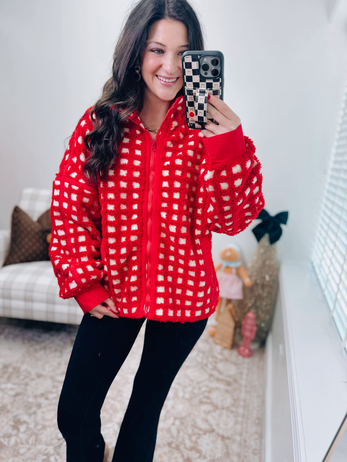 Ruby Oversized Checker Fleece Jacket