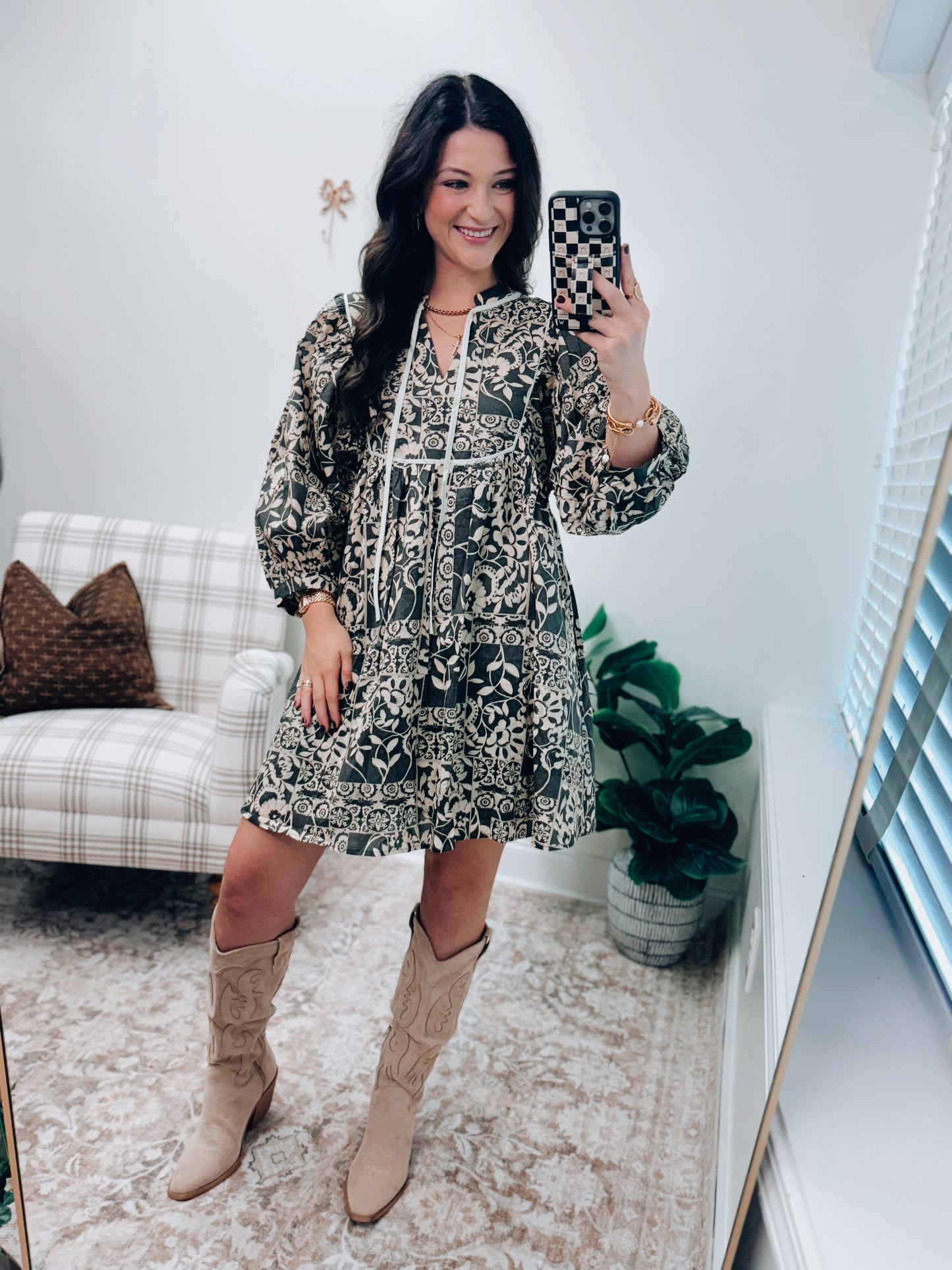 Baylor Olive Print Mini Dress