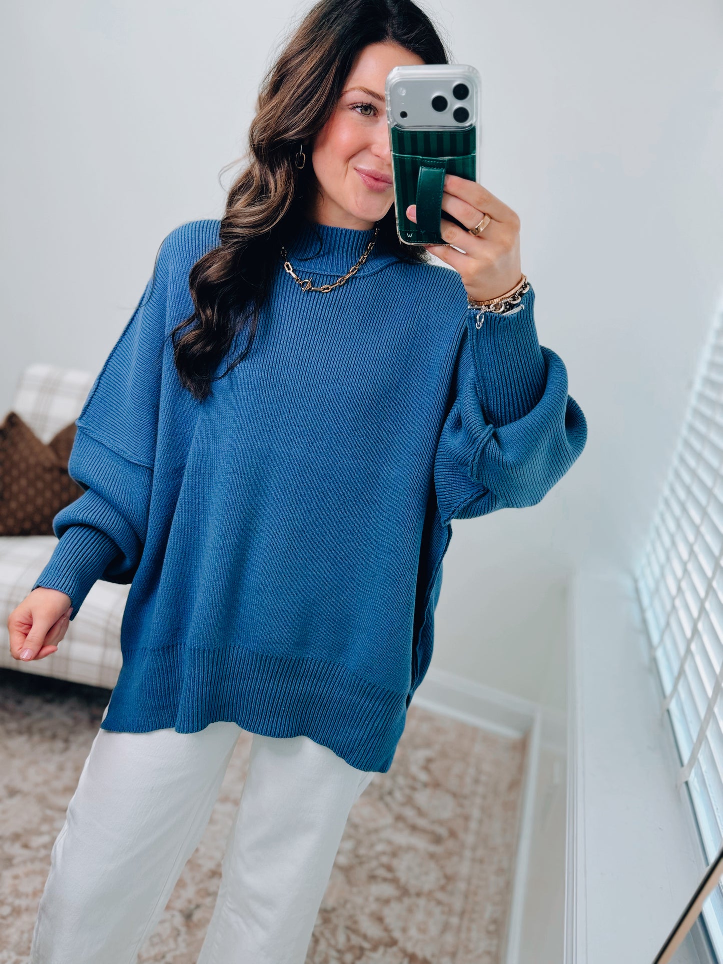 CURVY Millie Ribbed Oversized Sweater Top - Classic Blue