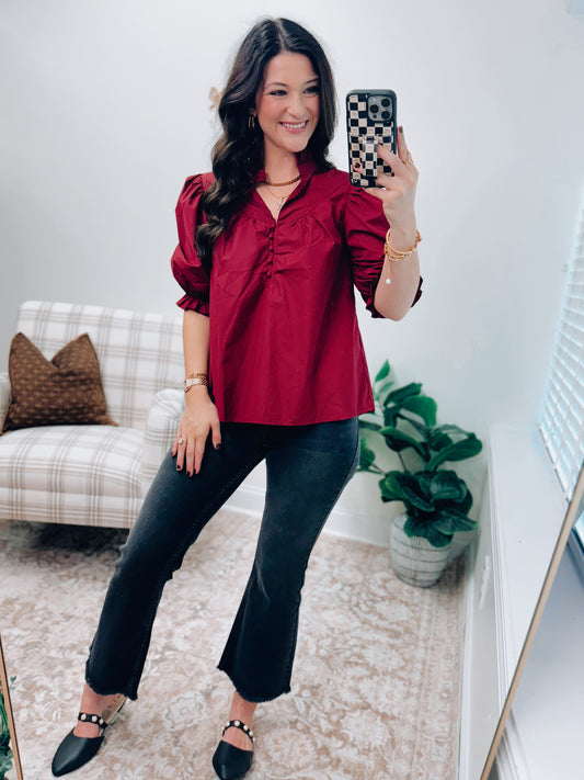 Lowen Button Ruffle Top