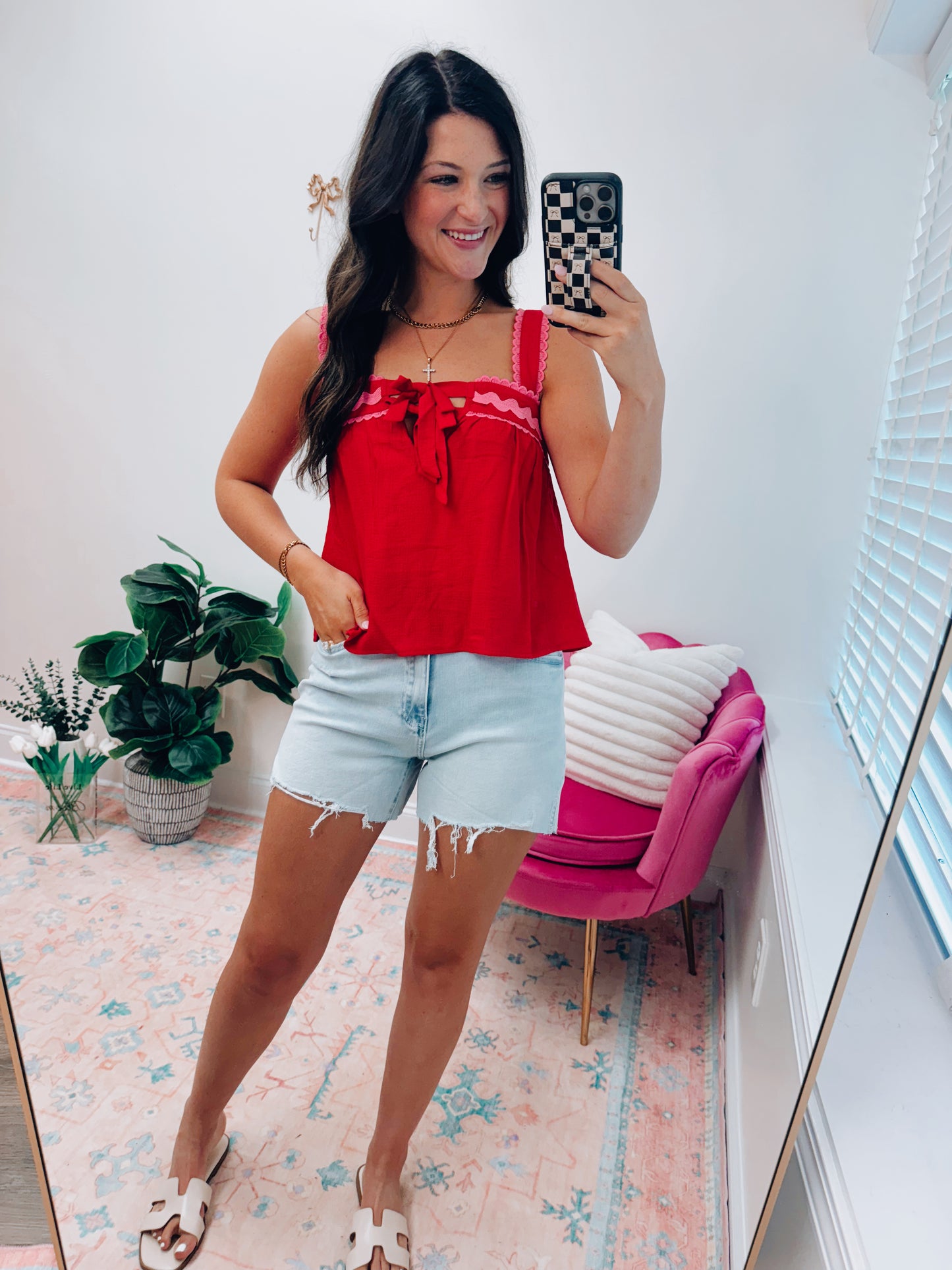 Red Scallop Trim Top