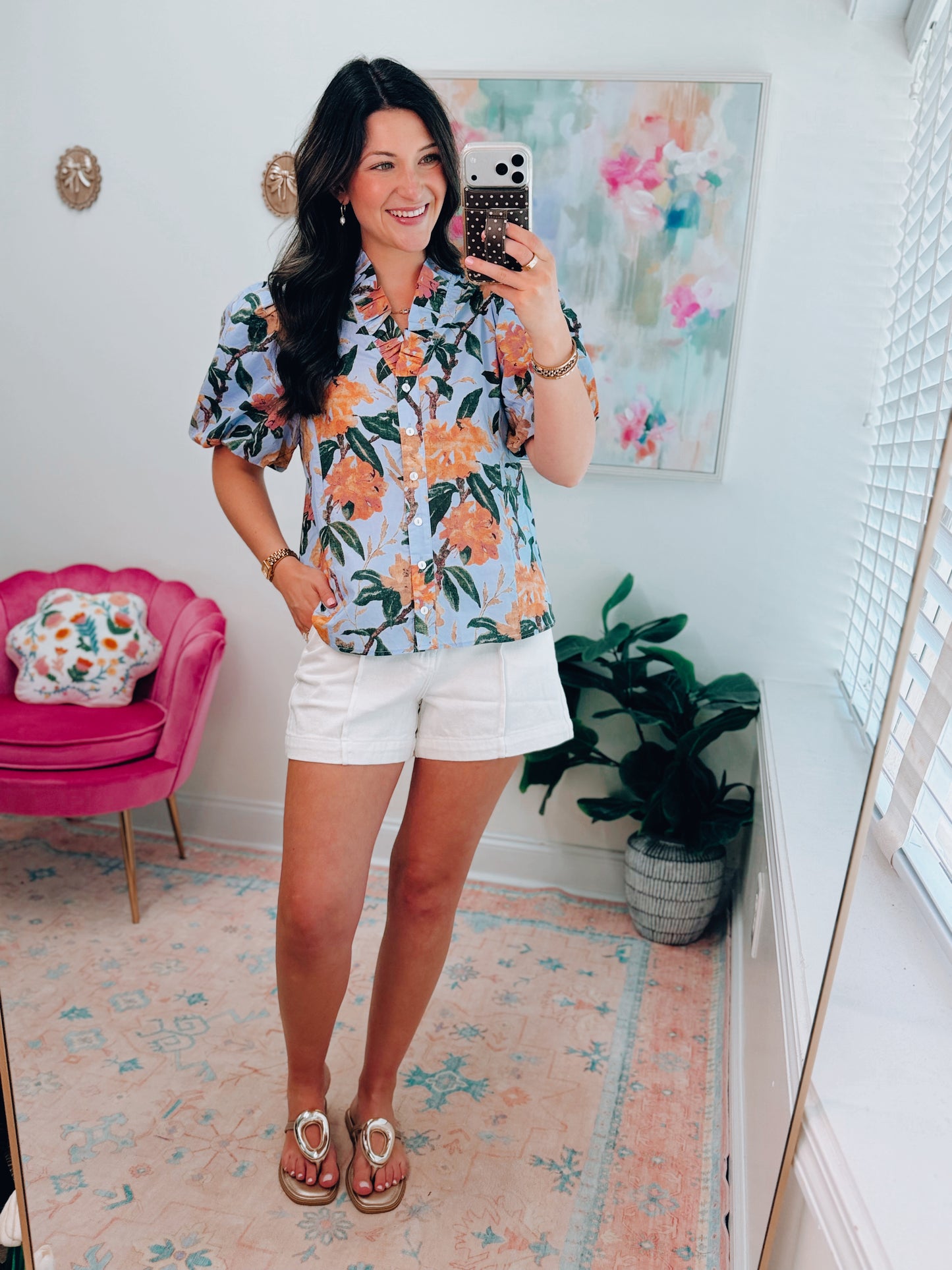 Landry Floral Button Top