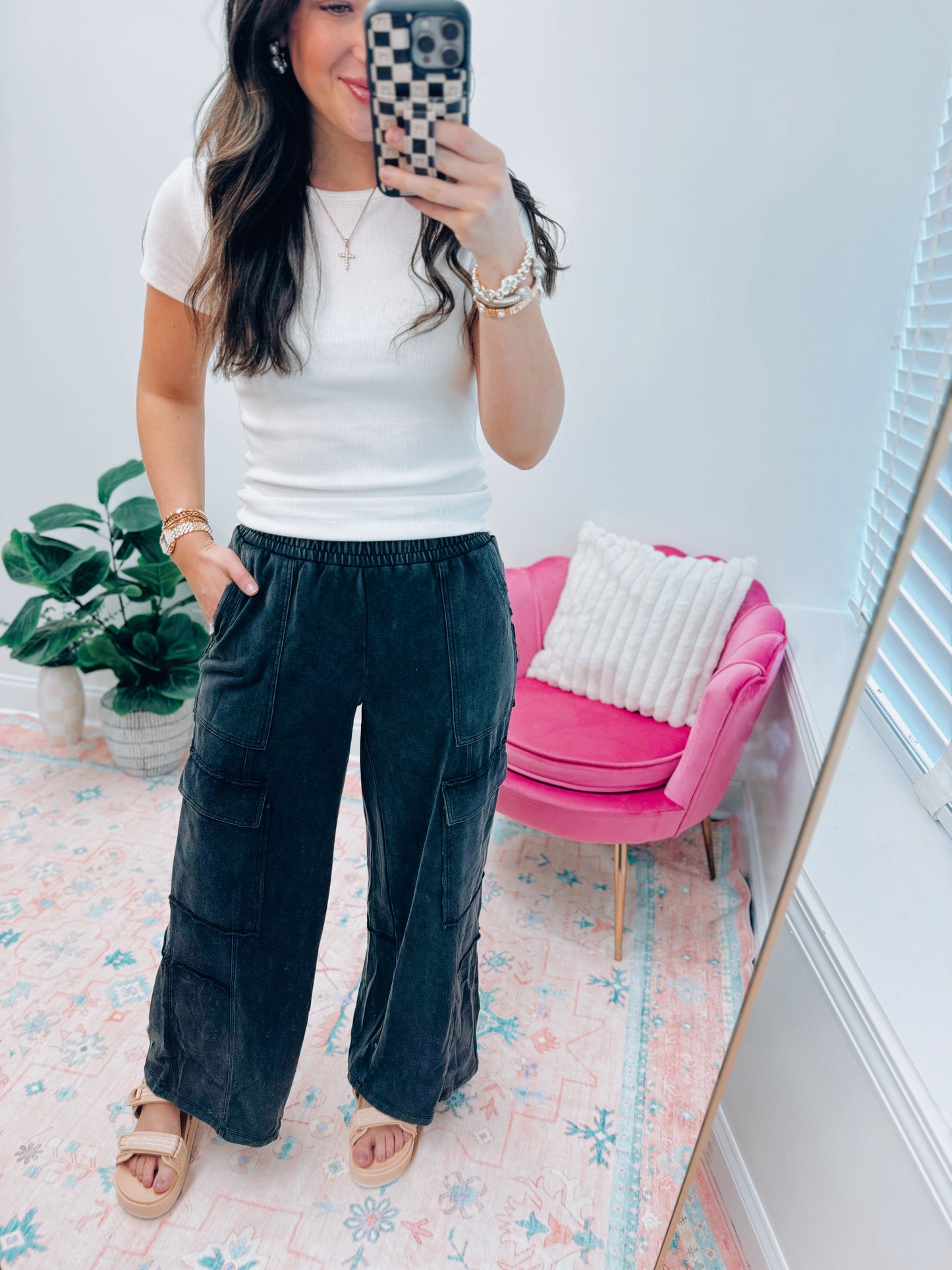 Mineral Wash Black Cargo Sweatpants