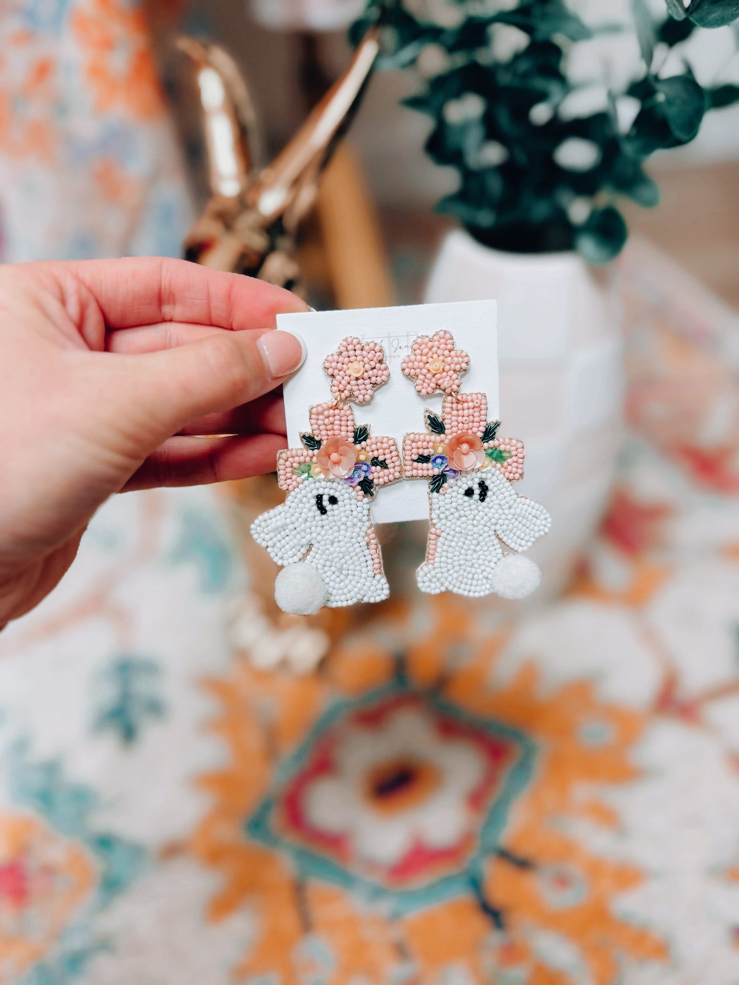 Bunny & Cross Easter Beaded Earrings