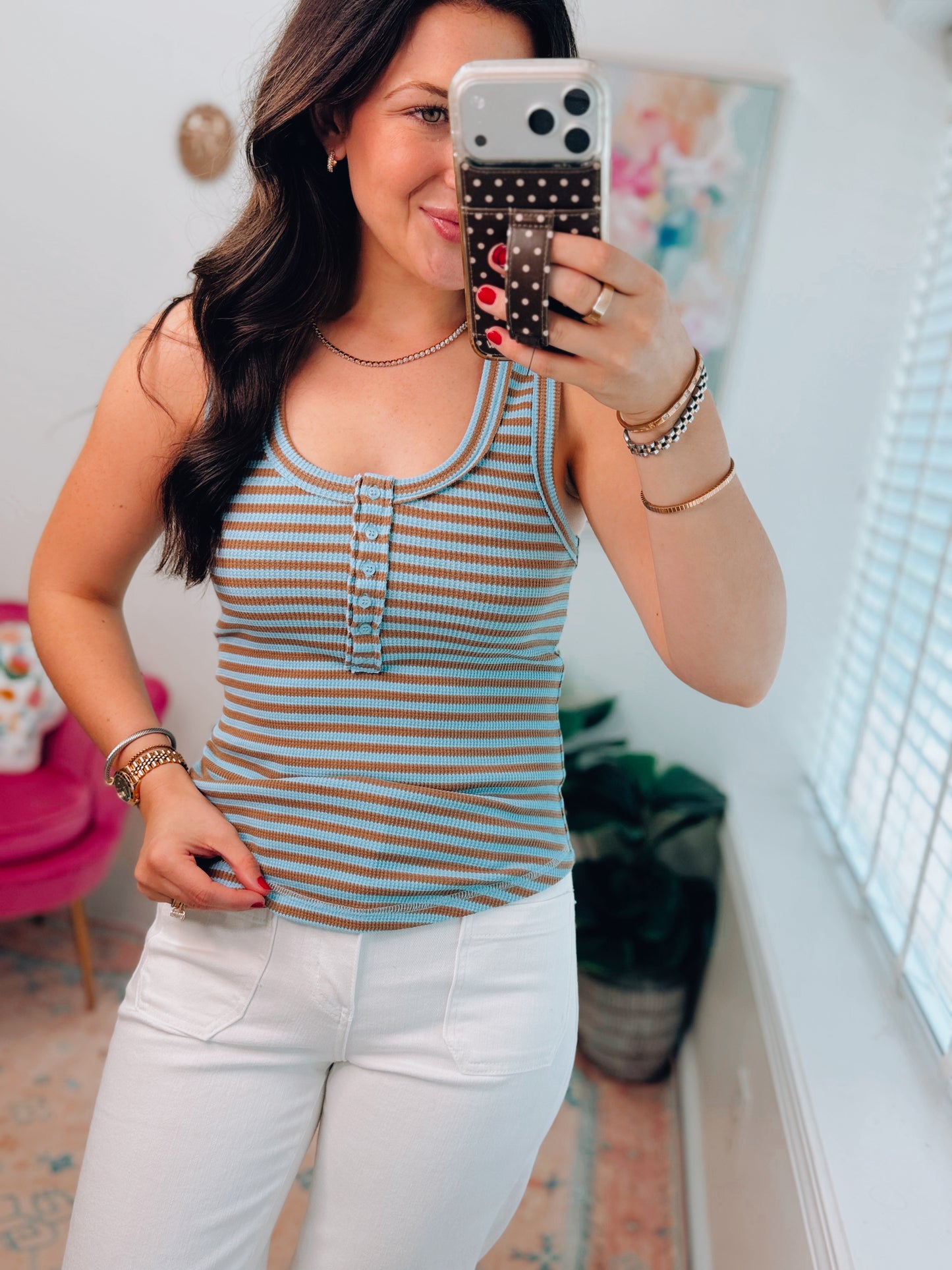 Maeve Striped Button Knit Tank