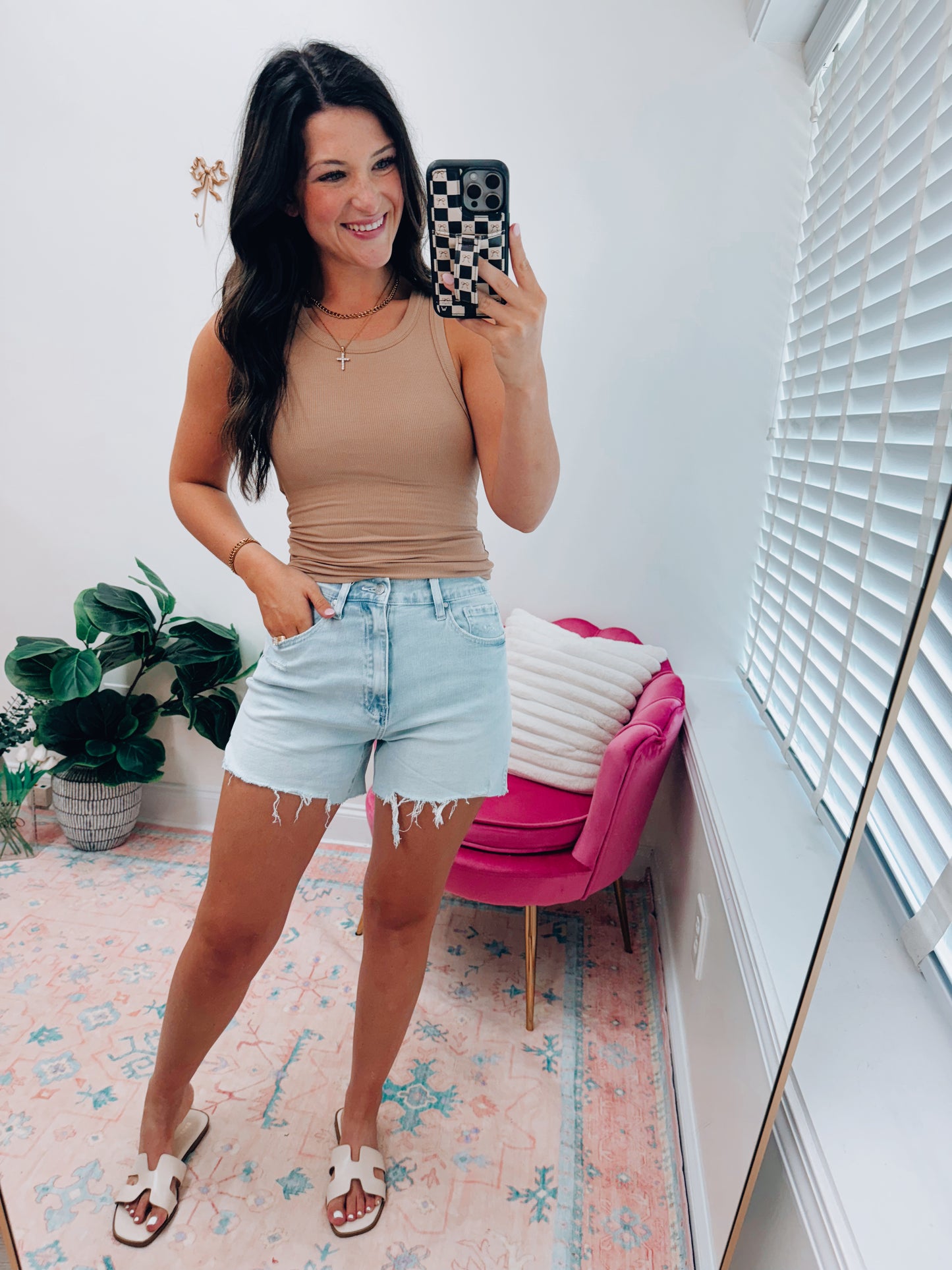 Bella Ribbed Basic Tank - Tan