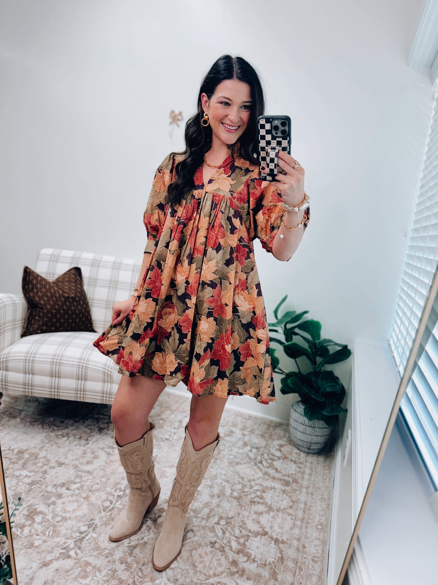 Tate Leaf Pleated Fall Mini Dress
