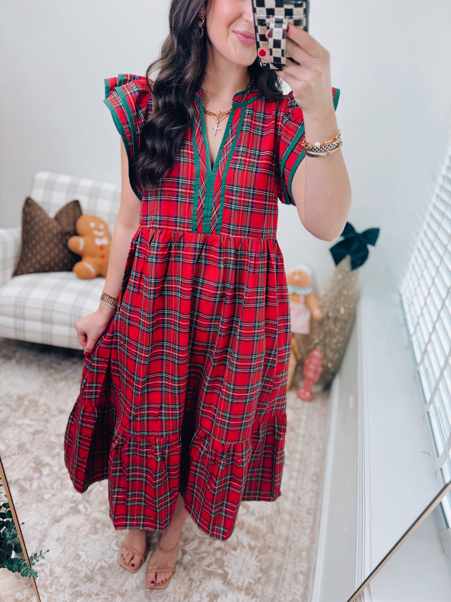 Holiday Classic Plaid Midi Dress