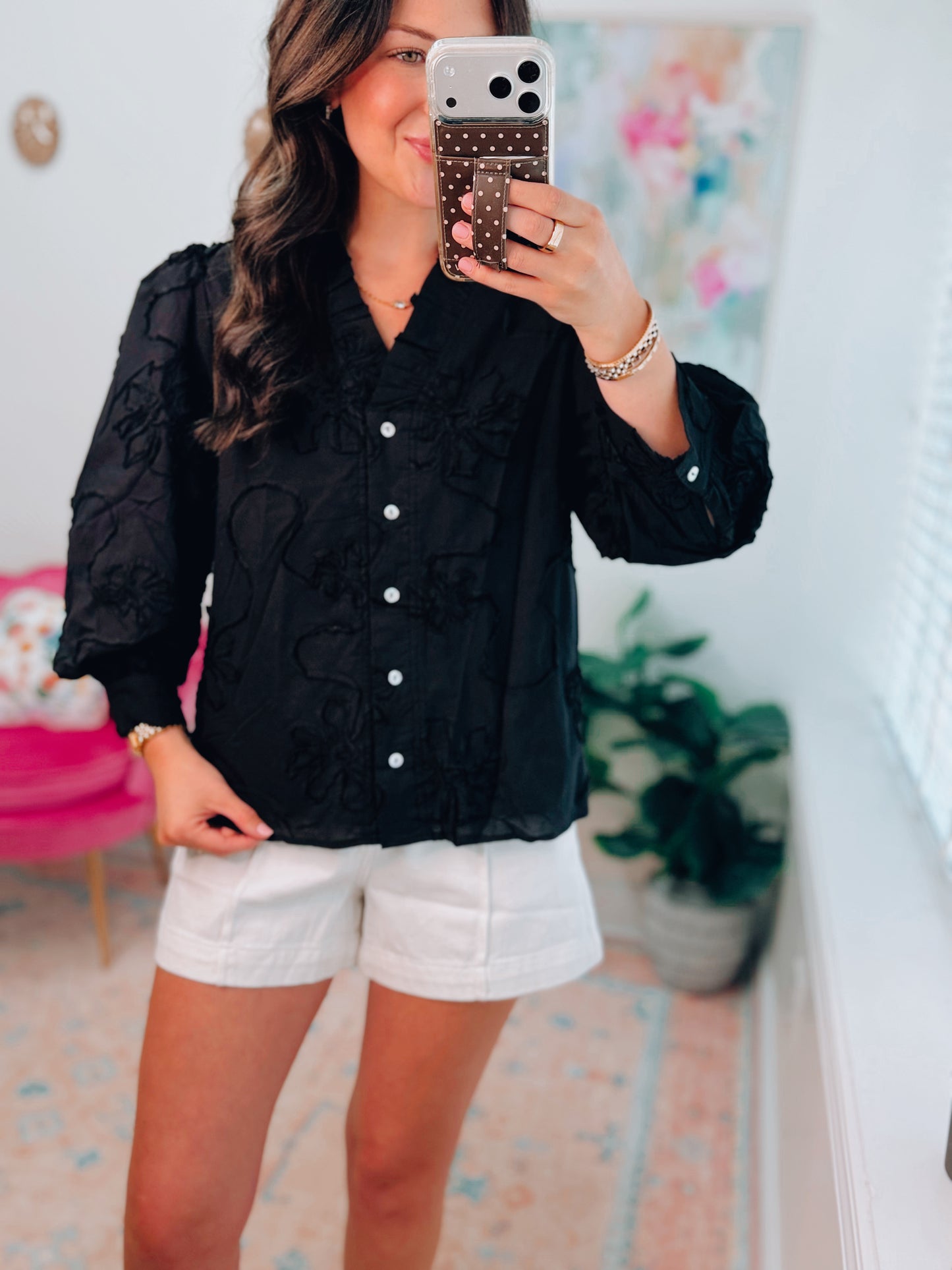 Romilly Floral Embellished Black Top