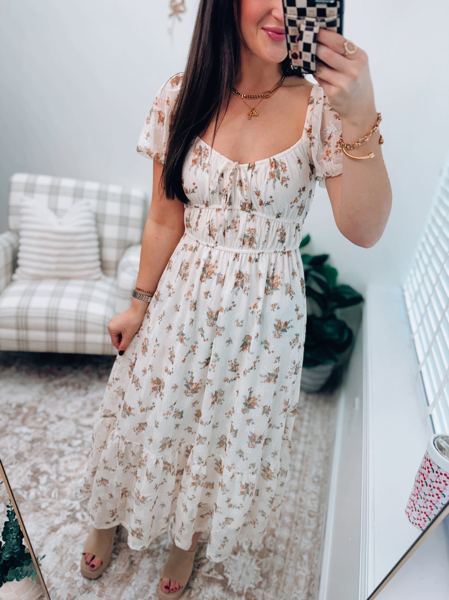Maple Lane Smocked Waist Midi Dress