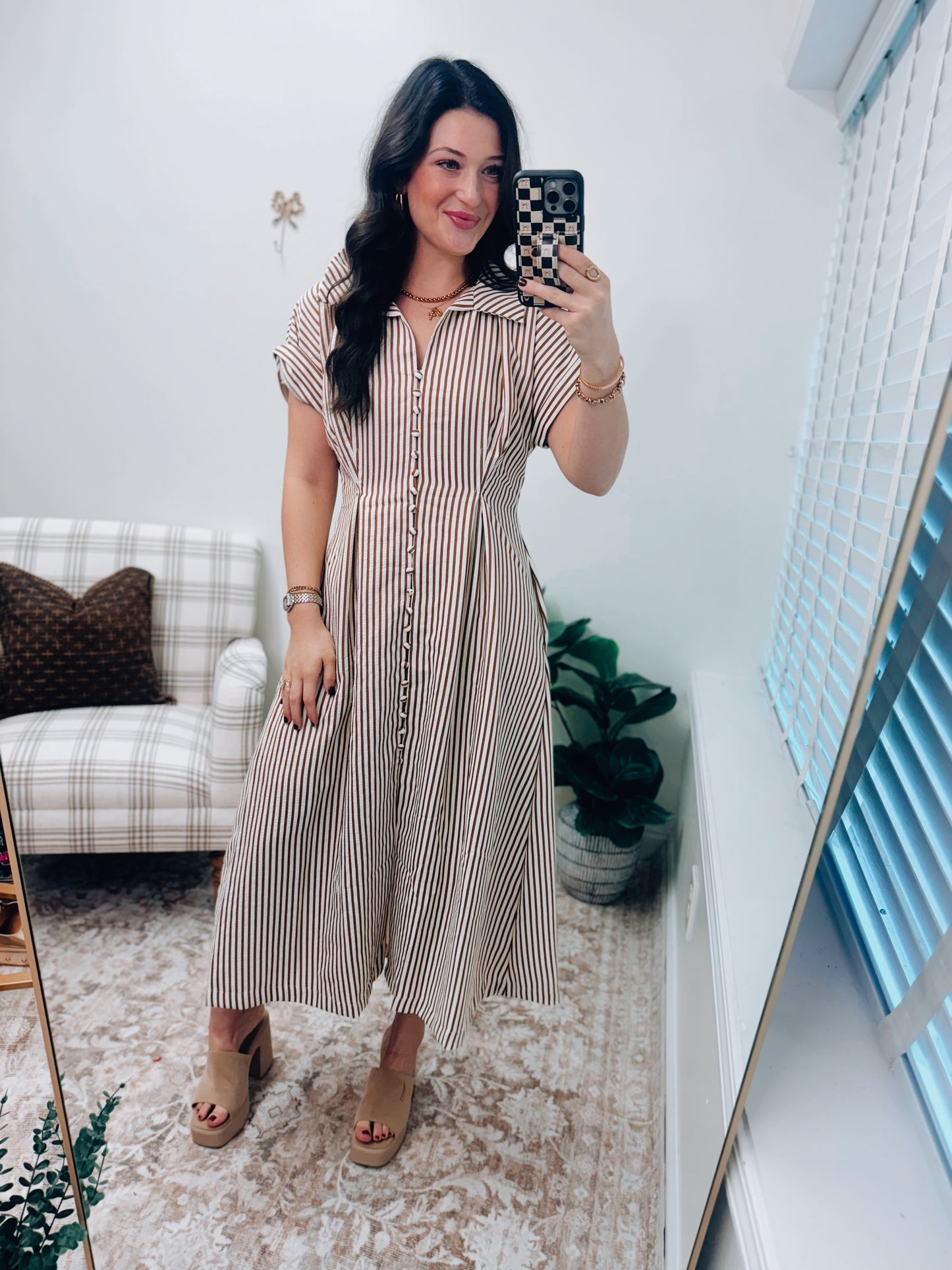 Tatum Striped Button Pleated Mini Dress