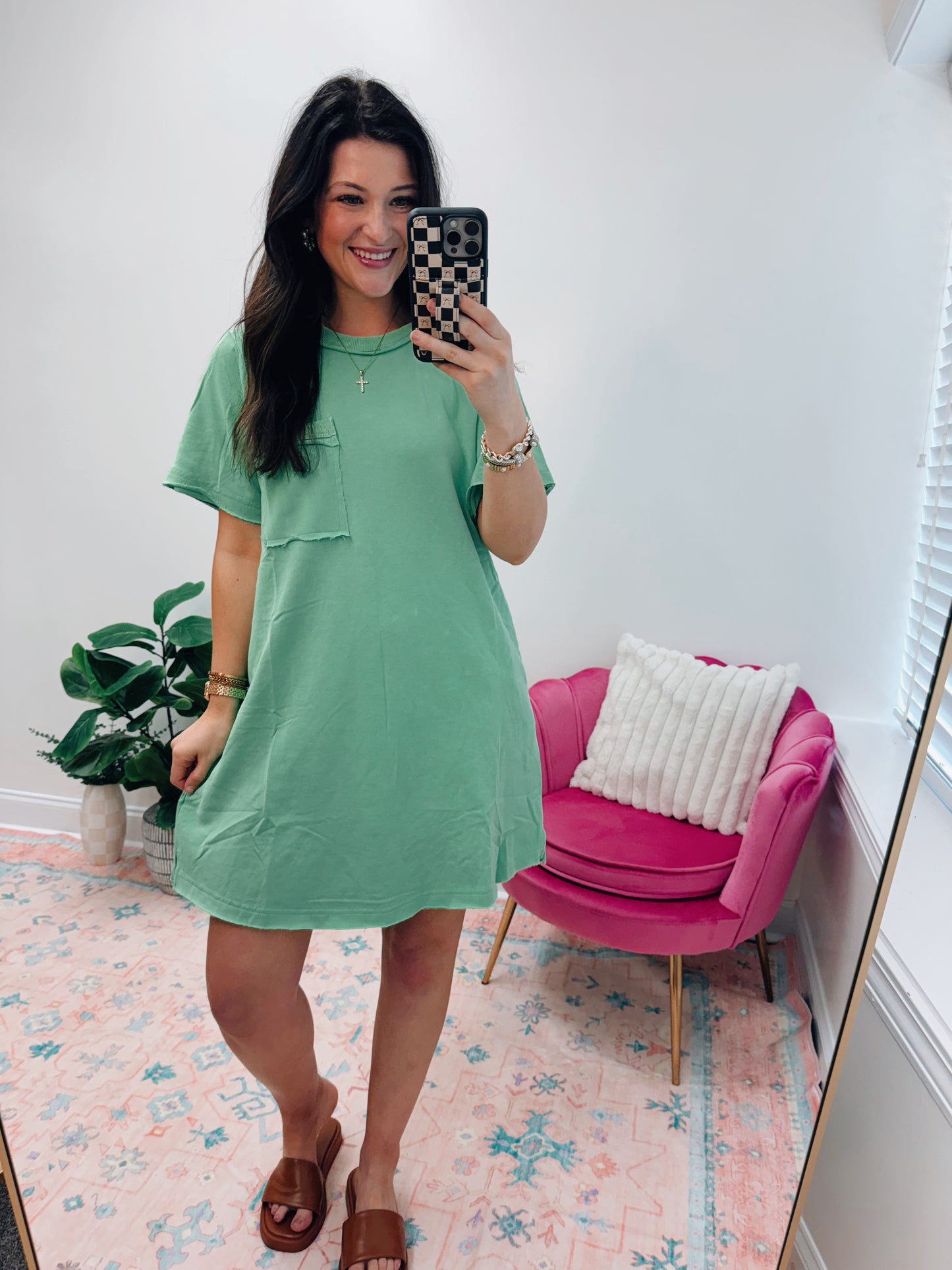 Faith Mineral Wash Pocket Tee Dress - Lime