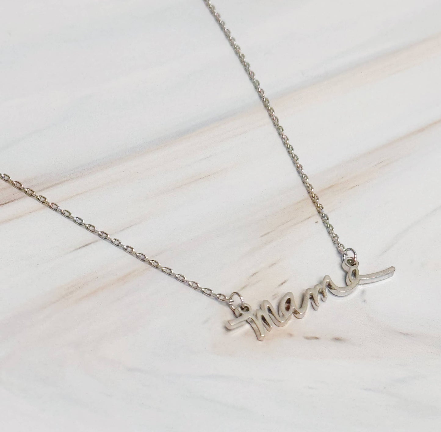 Mama Script Necklace - Silver