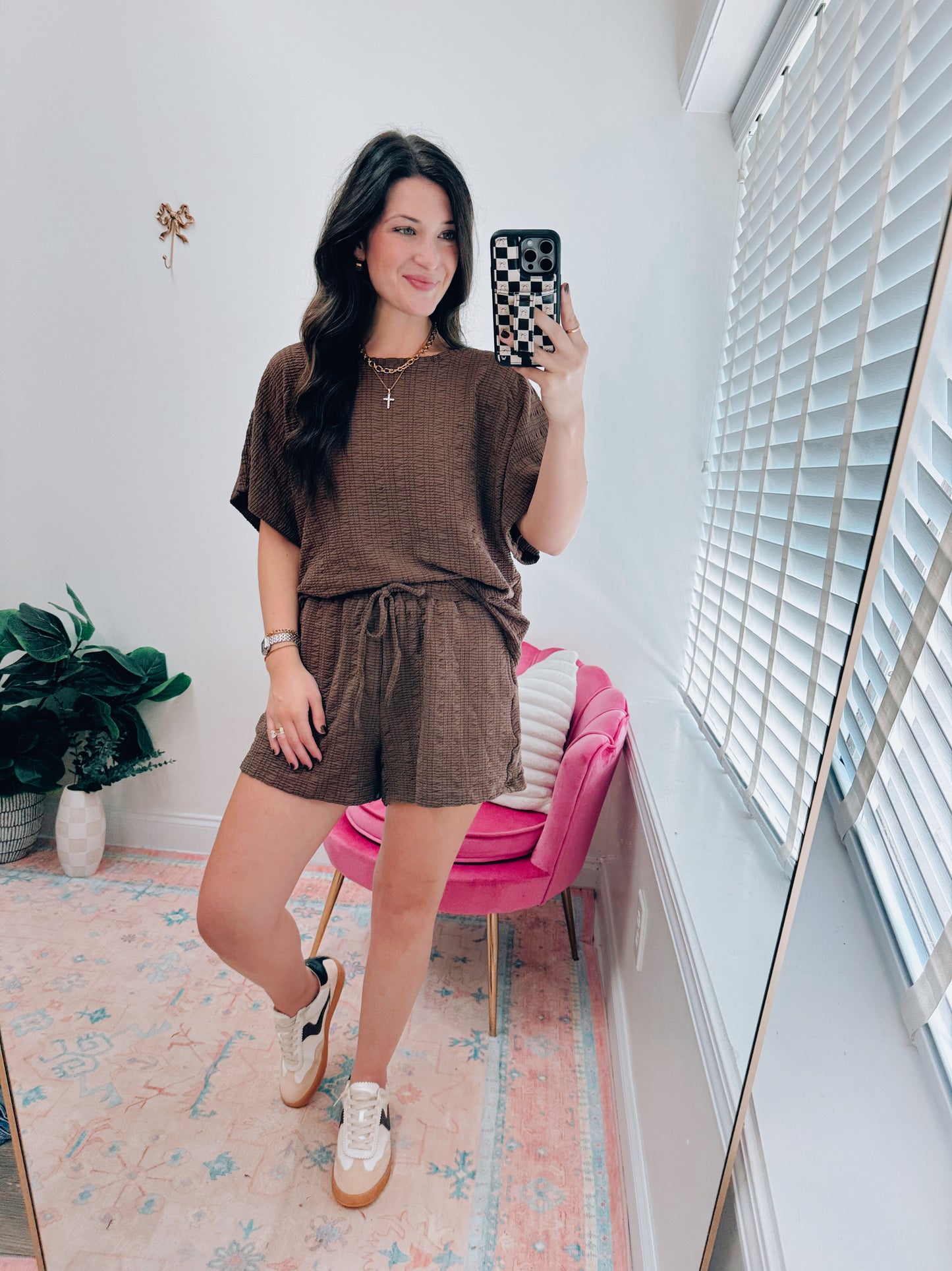 Dawson Crinkle Taupe Shorts Set - Brown