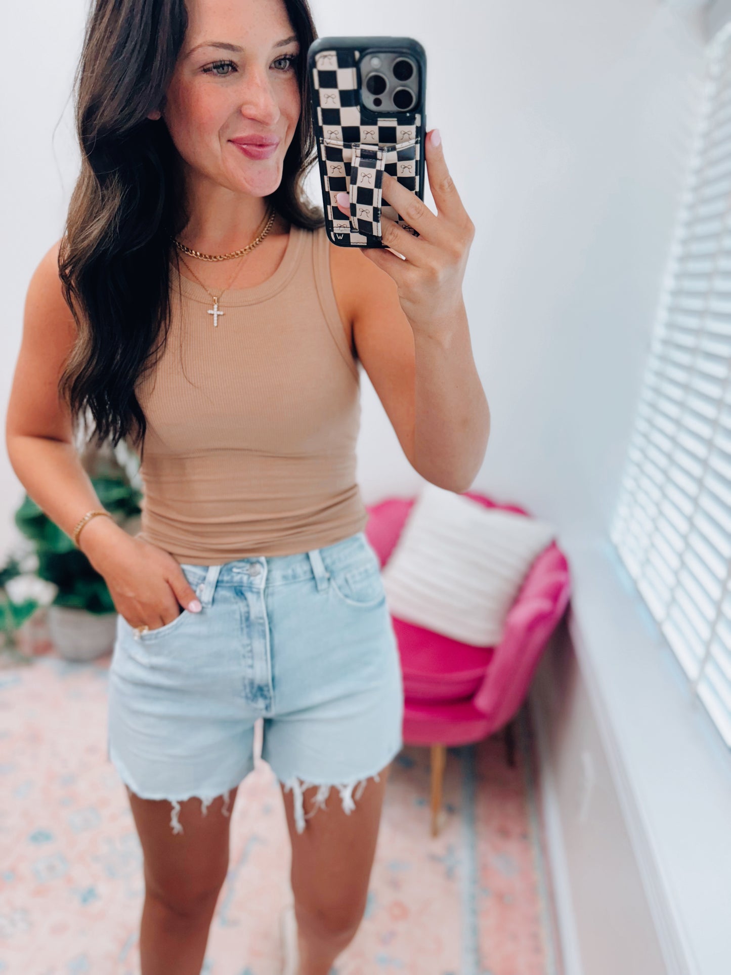 Bella Ribbed Basic Tank - Tan
