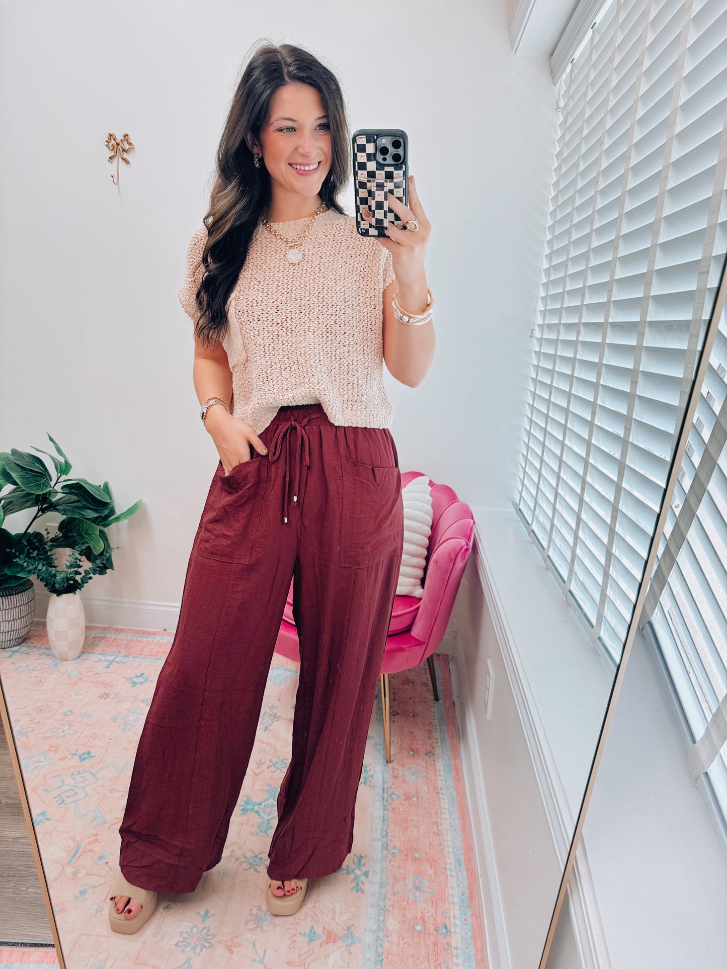 Arden Tie Linen Pants - Terracotta
