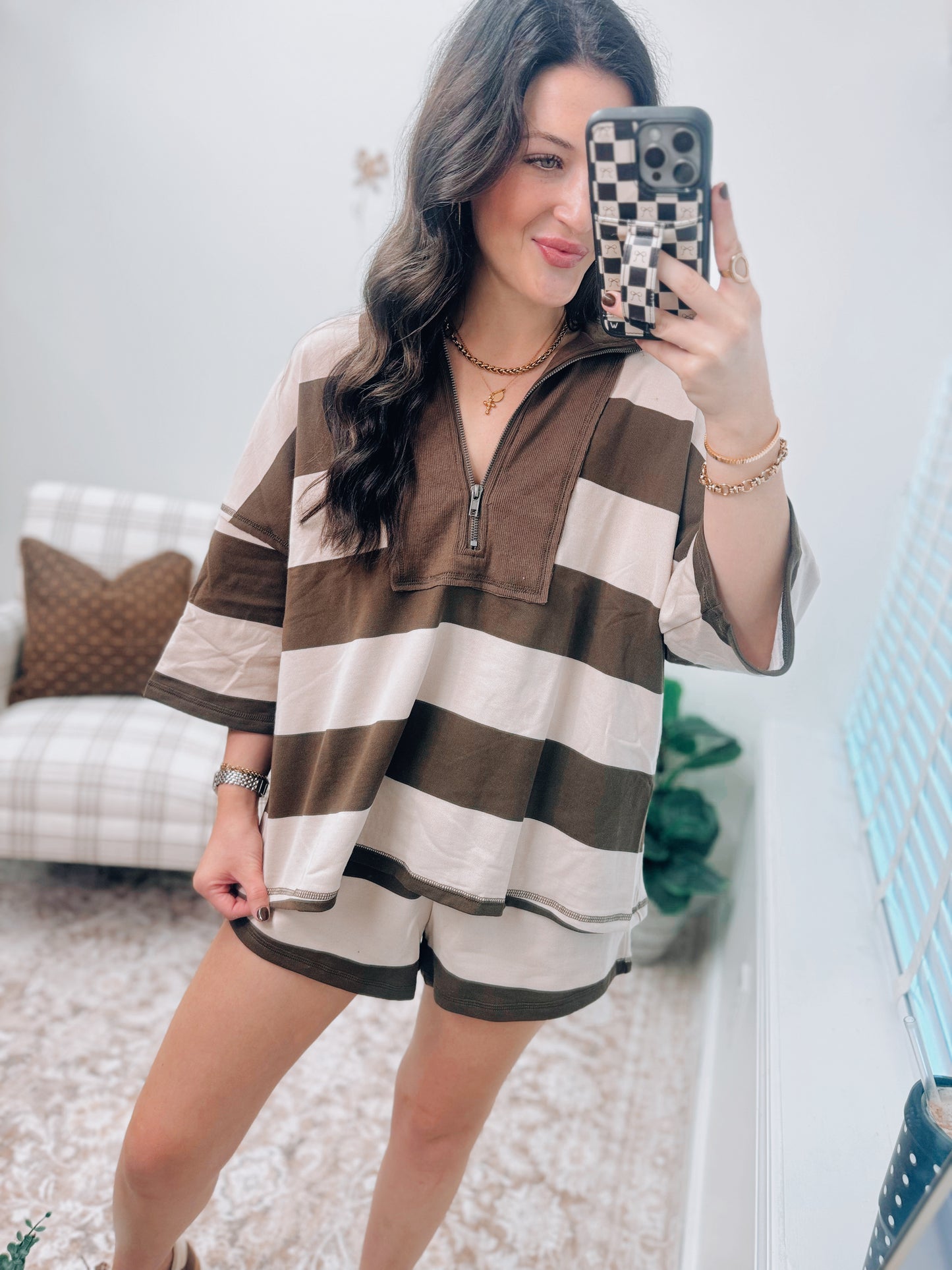 Mila Color Block Zip Short Set