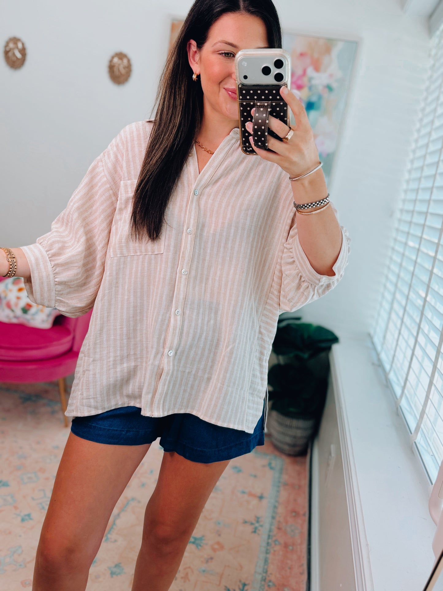 Linen Striped Dolman Top